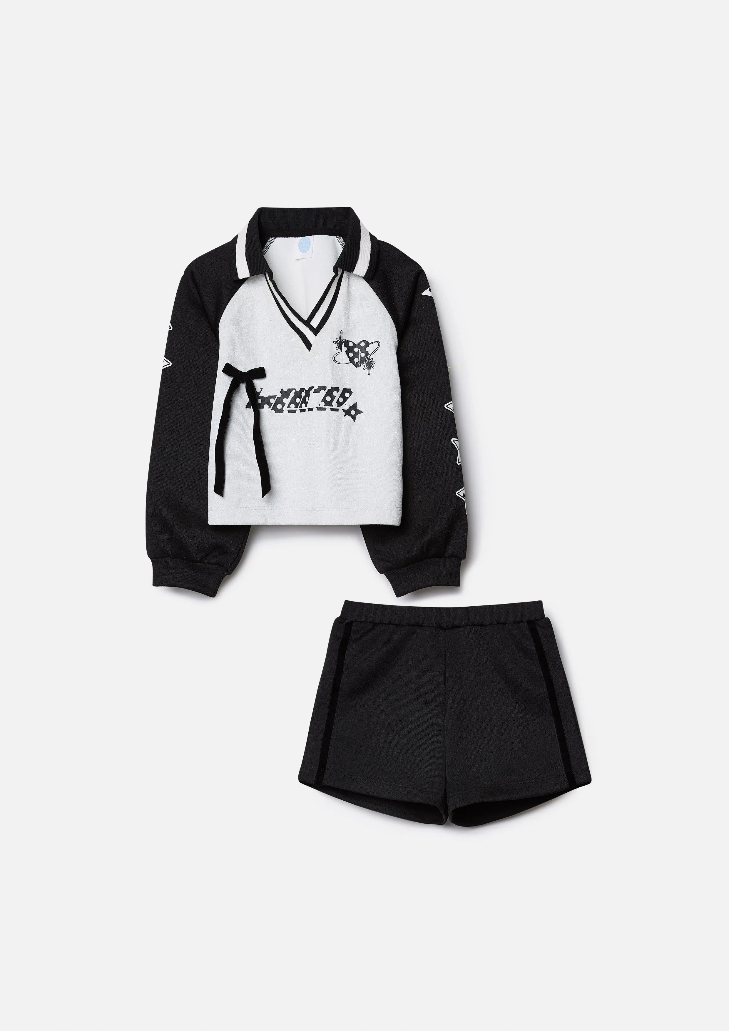 Bow Sporty Ensemble Long Sleeve Polo Shirt and Shorts For Girls The Star Athlete Collection