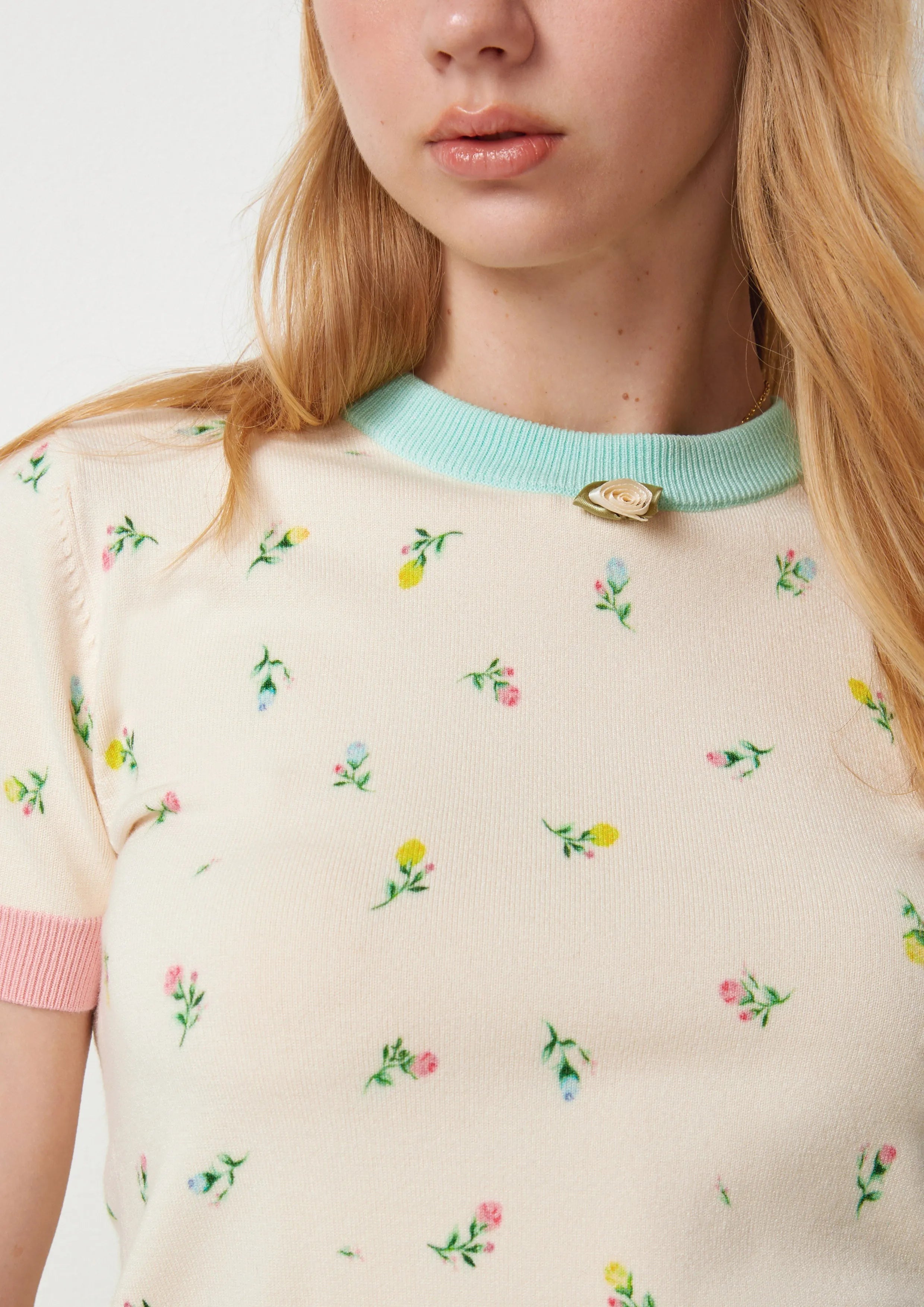 Floral Sprinkle Knit Ringer Tee Pas De Deux