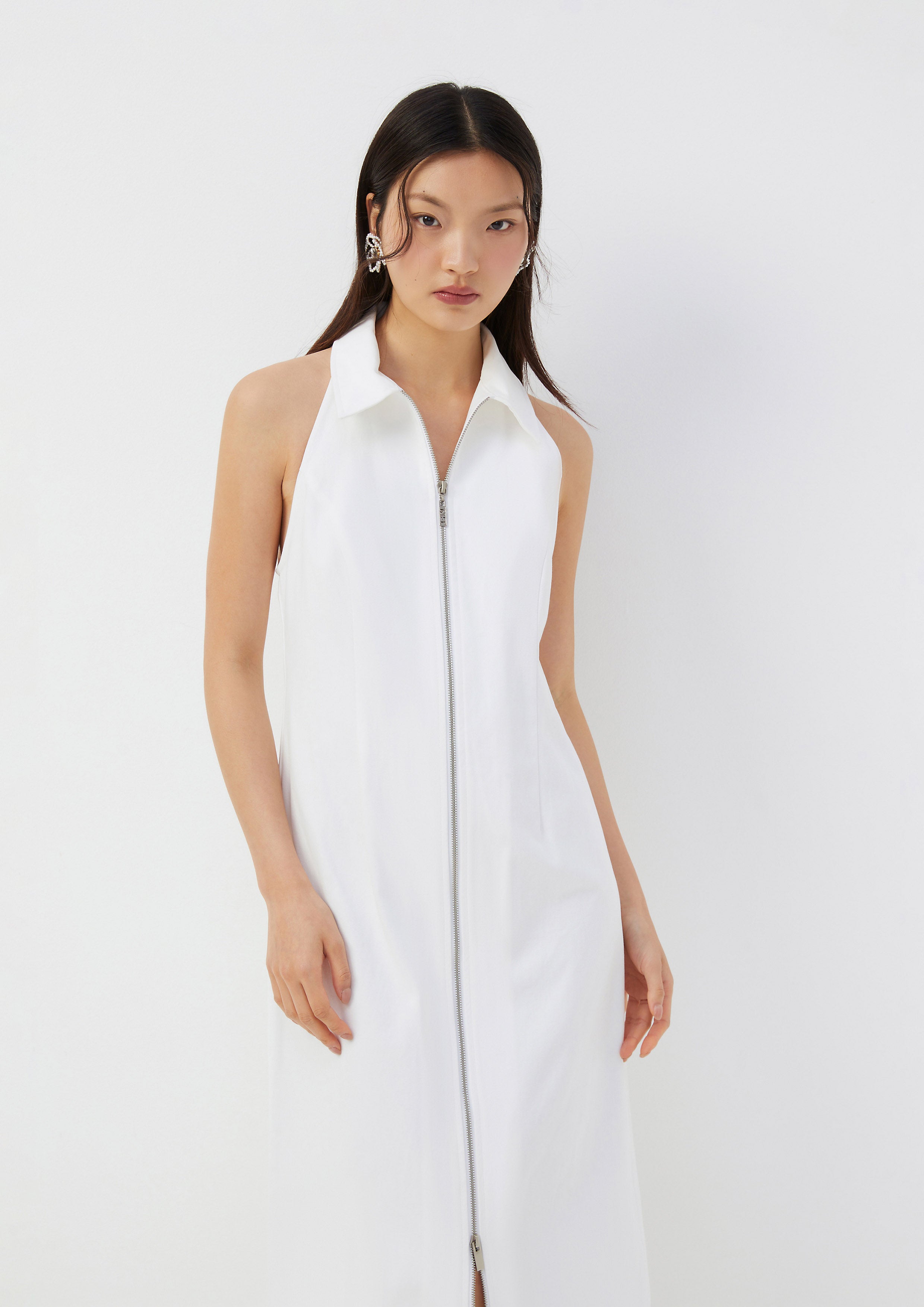 Collared Front-Zip Sleeveless Dress Roar of Serengeti