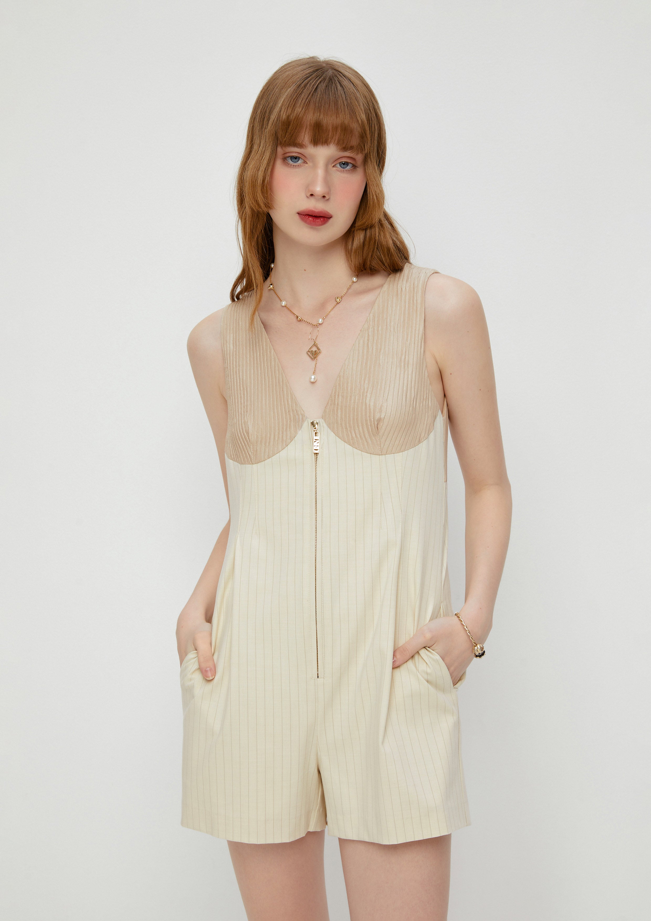 Sleeveless Stripe Romper Enchaned Forest