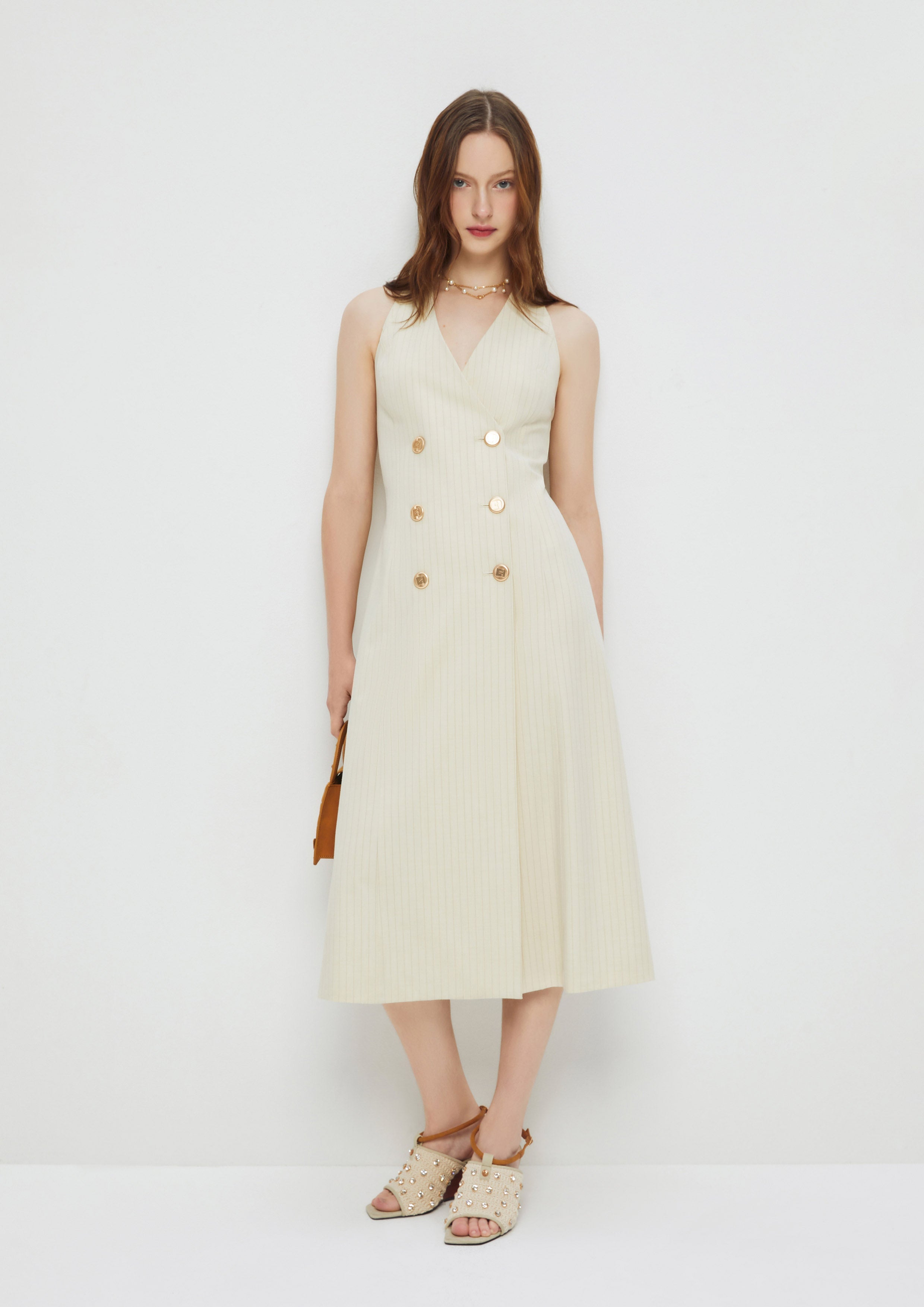 Stripe Double Breast Midi Dress Enchaned Forest