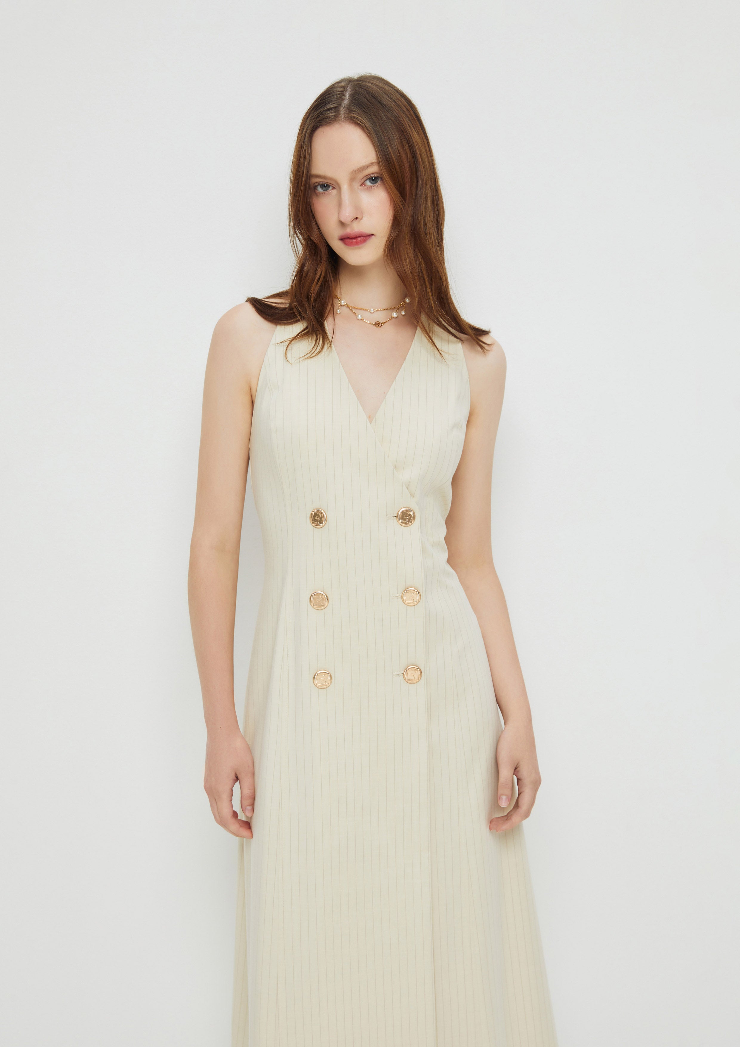 Stripe Double Breast Midi Dress Enchaned Forest