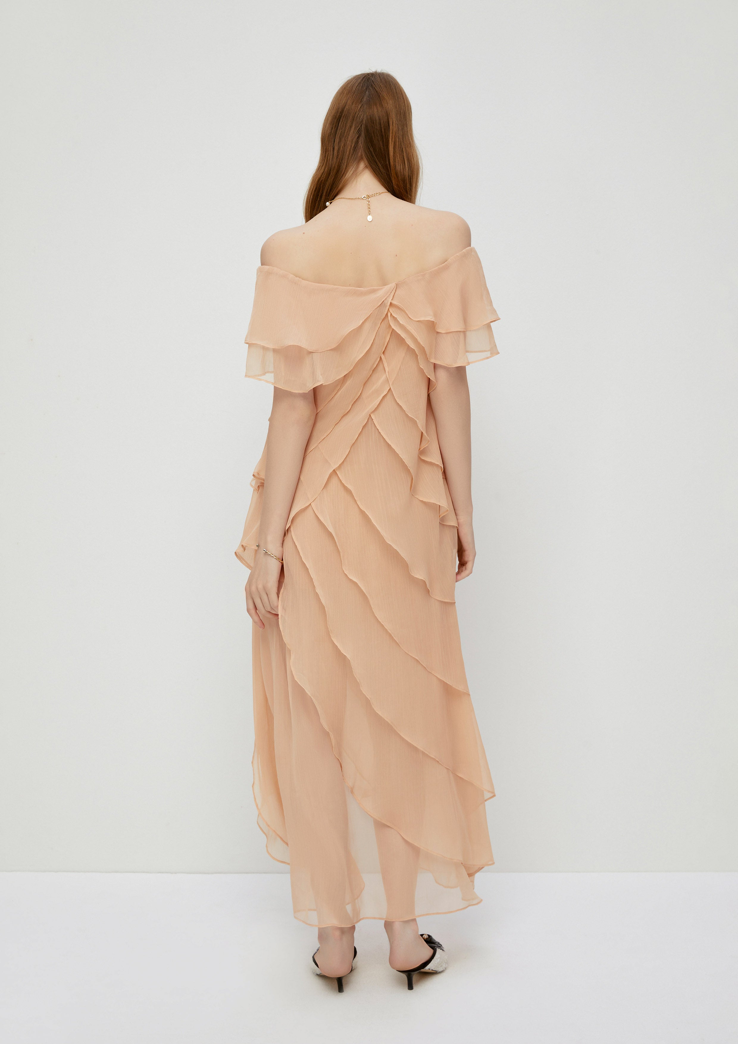 Off-Shoulder Layered Ruffle Dress Whisper of The Song Birds