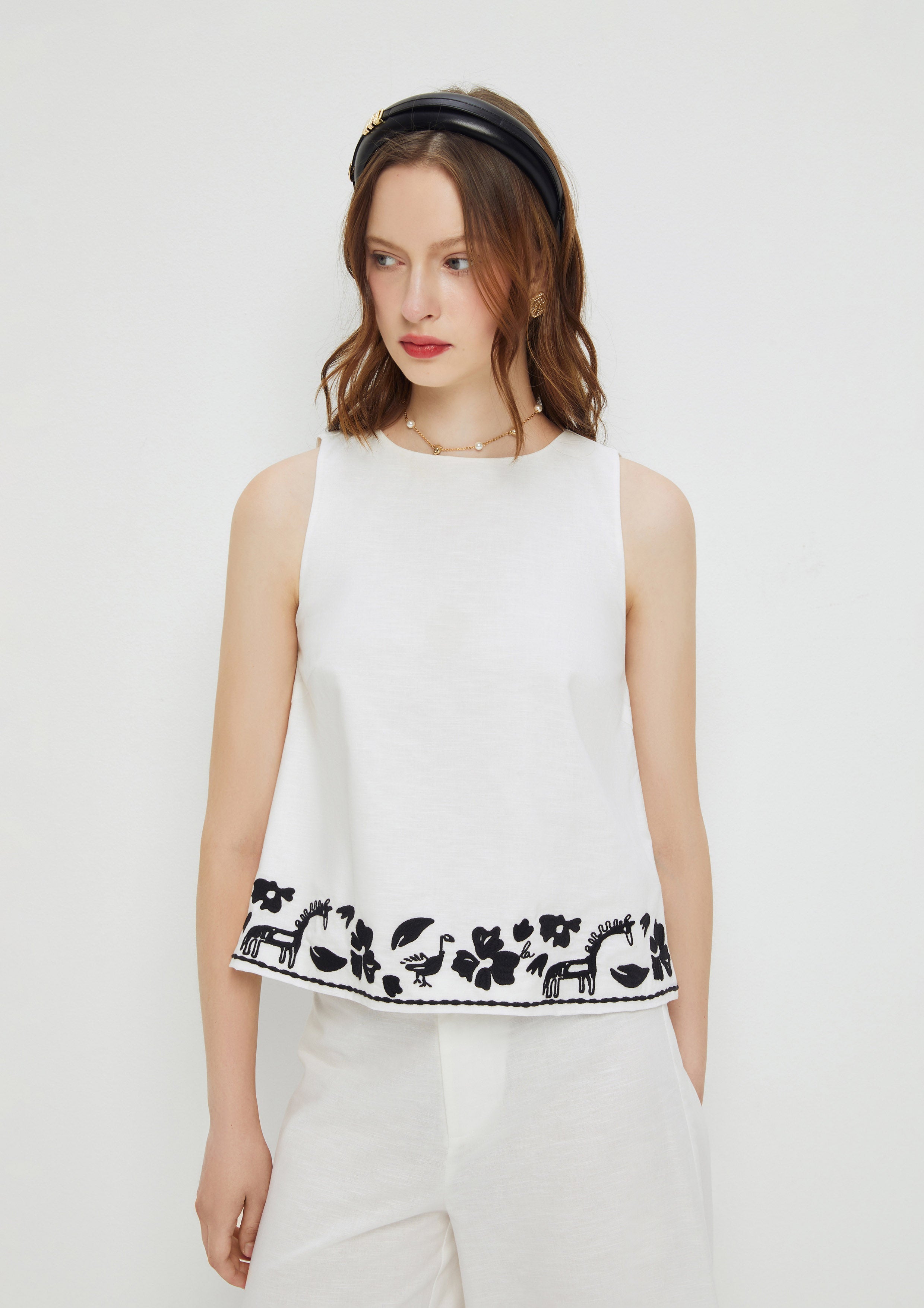 Animal Embroidery Sleeveless Top Wild Encounters