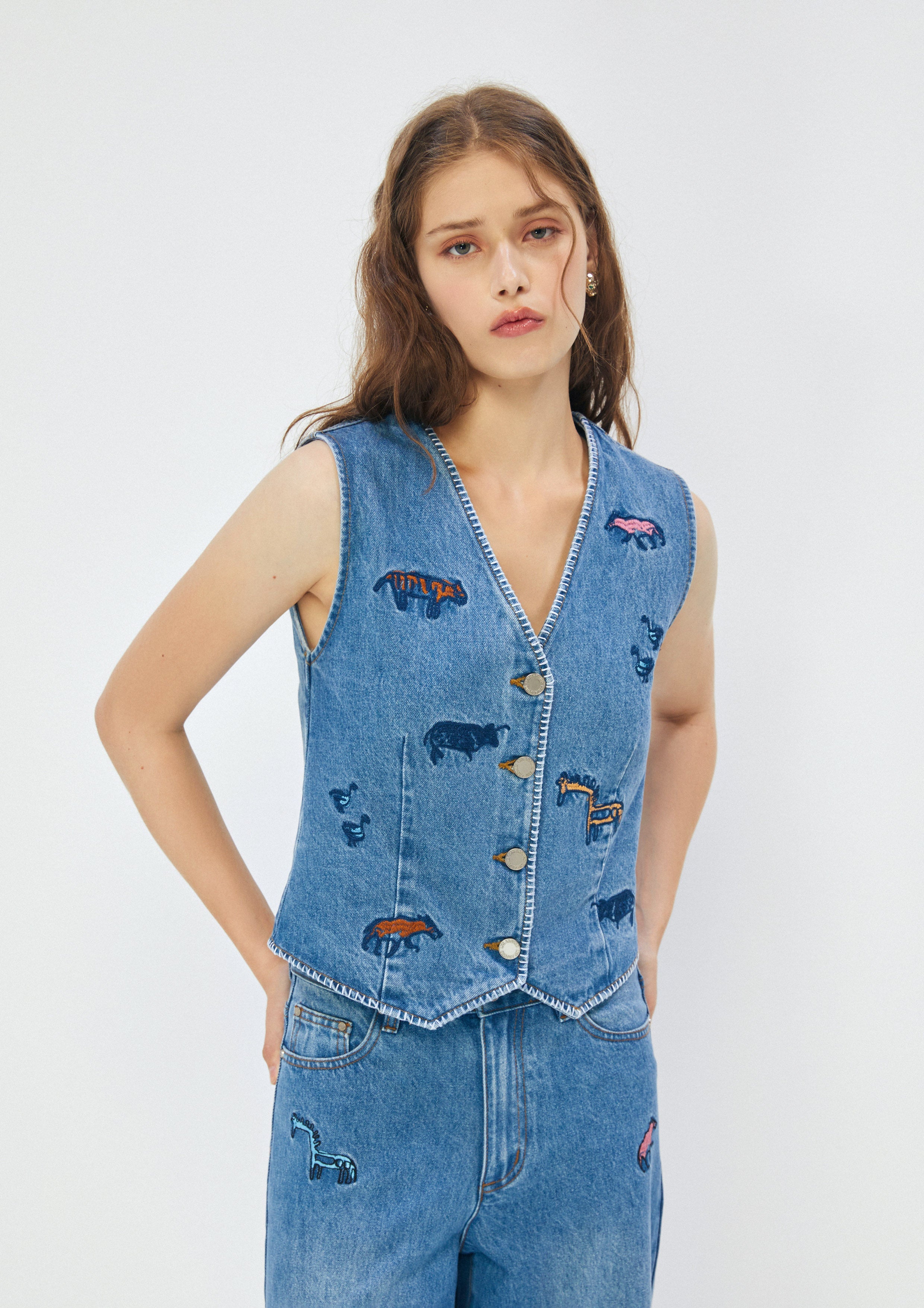 Animal Embroidery Denim Vest Africa's Finest