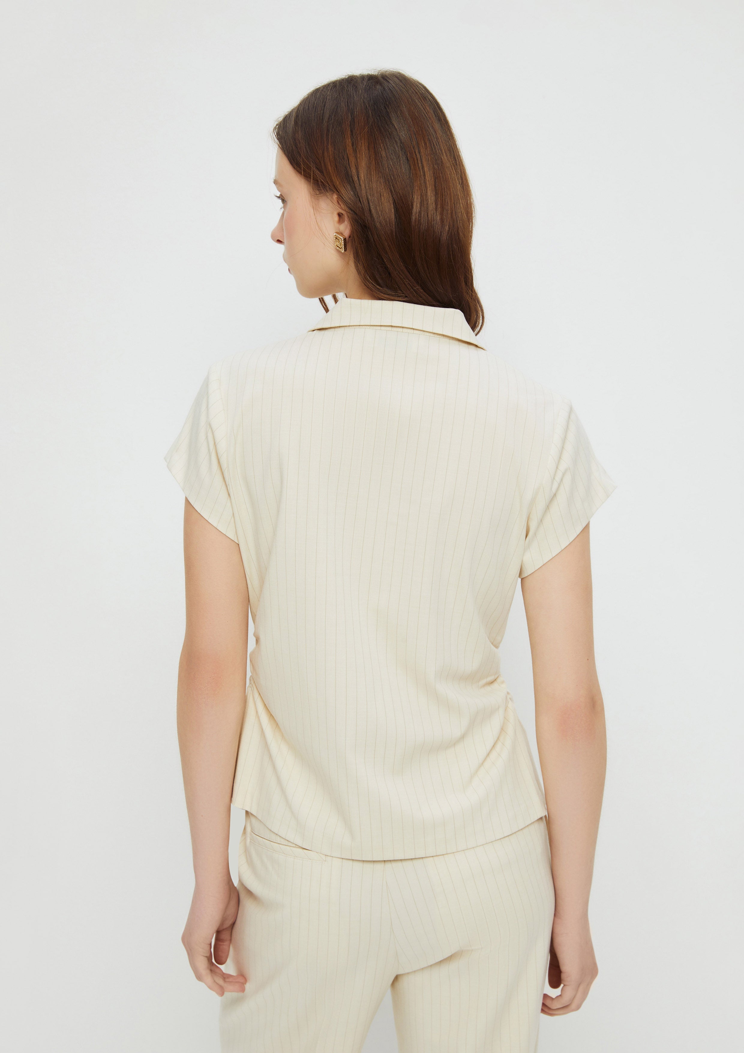 Stripe Short Sleeve Top With Drape Detailing Enchaned Forest