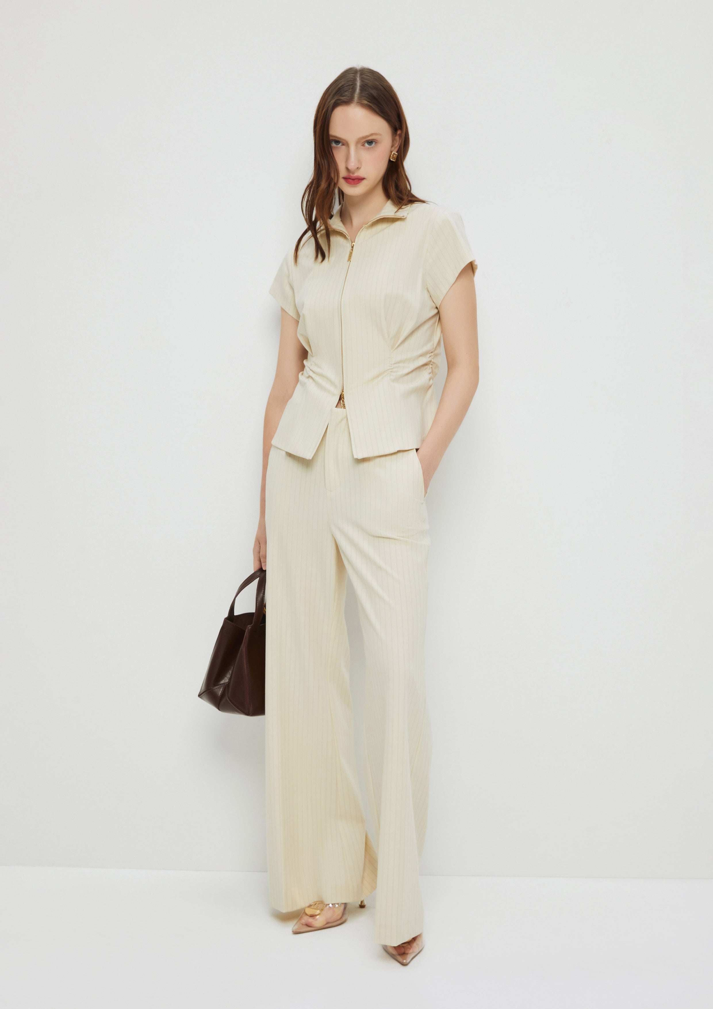 Stripe Short Sleeve Top With Drape Detailing Enchaned Forest