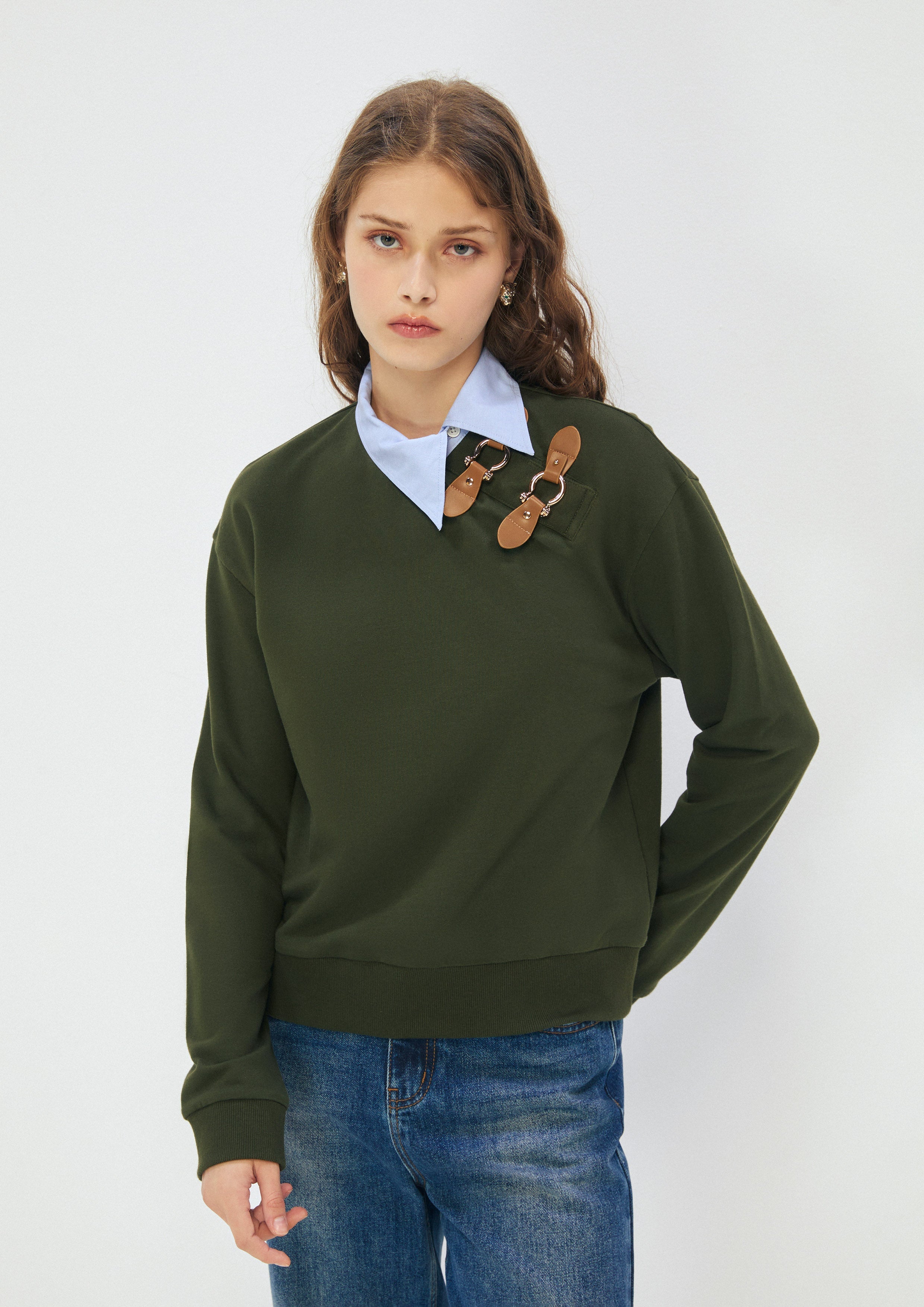Asymmetric Collar Long Sleeve Pullover Safari Vibes