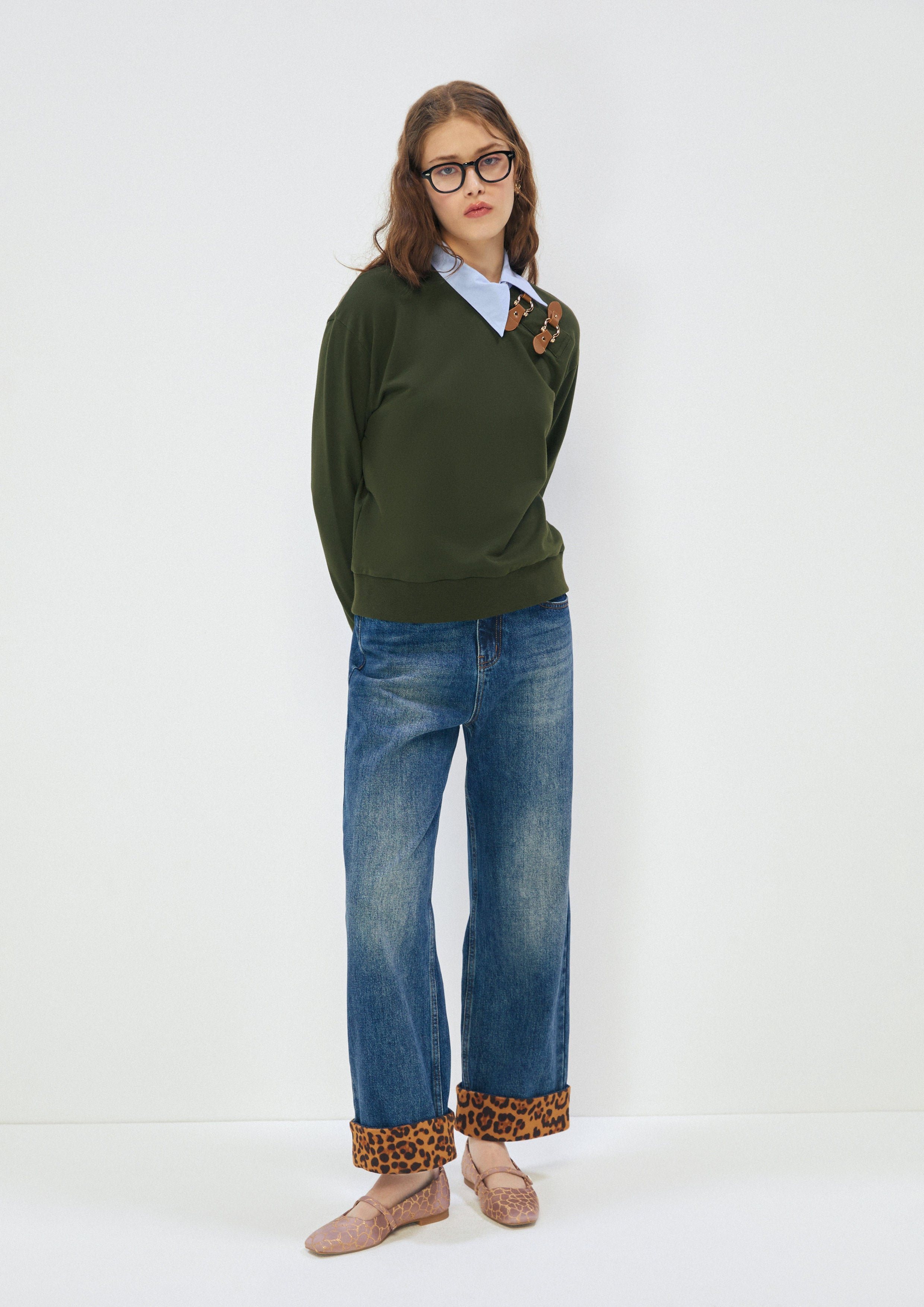 Asymmetric Collar Long Sleeve Pullover Safari Vibes