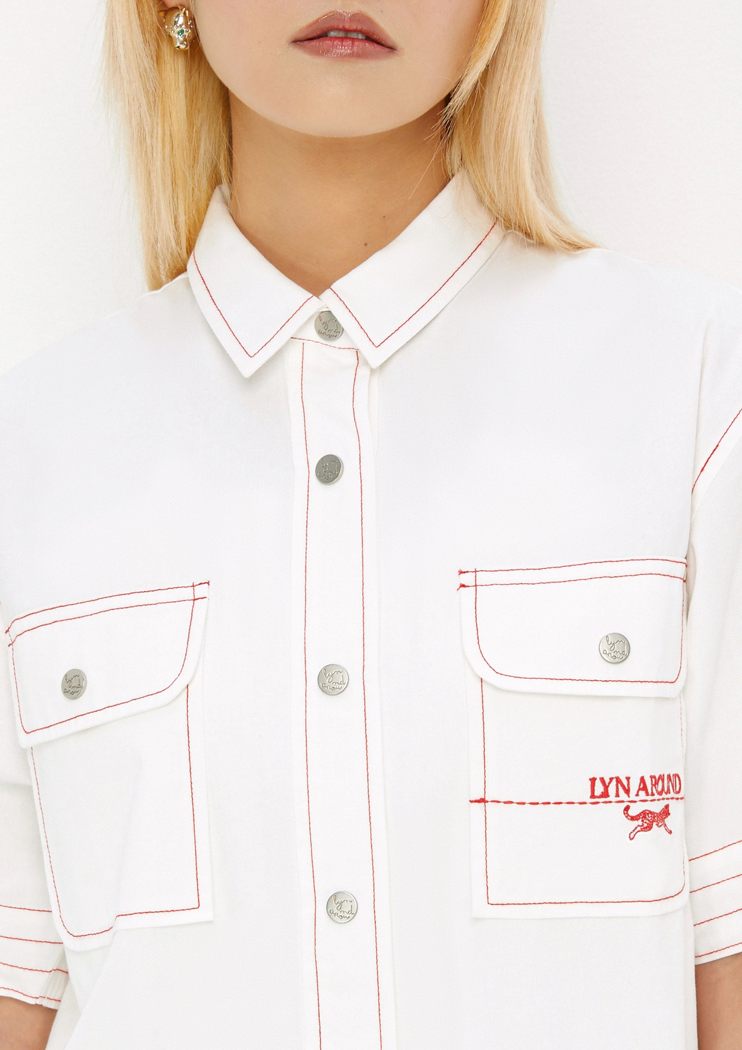 เสื้อเชิ้ตแขนสั้นฝีตะเข็บคอนทราสต์ คอลเลกชัน Savor The Crisp