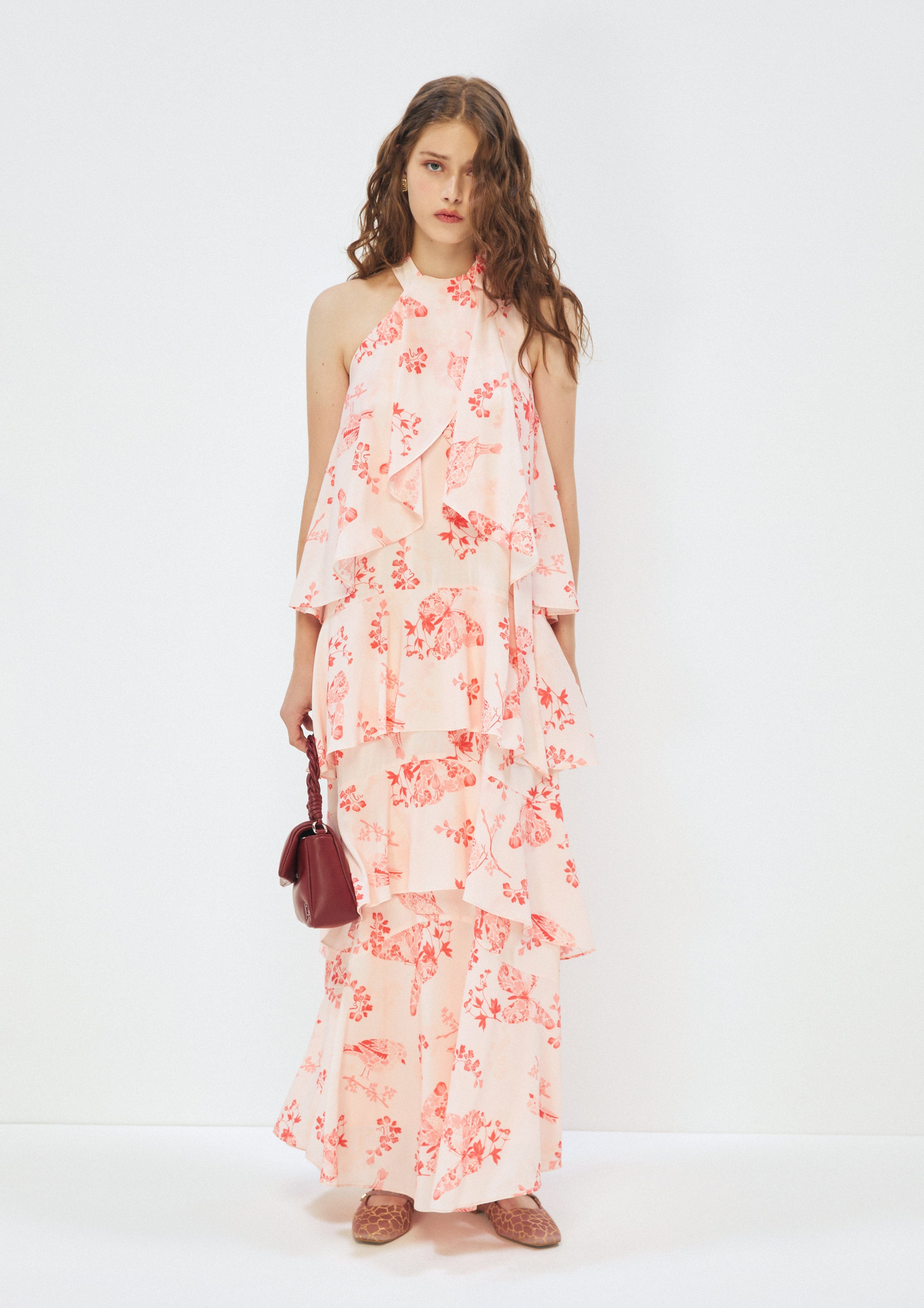 Floral Print Halter Dress Whisper of The Song Birds