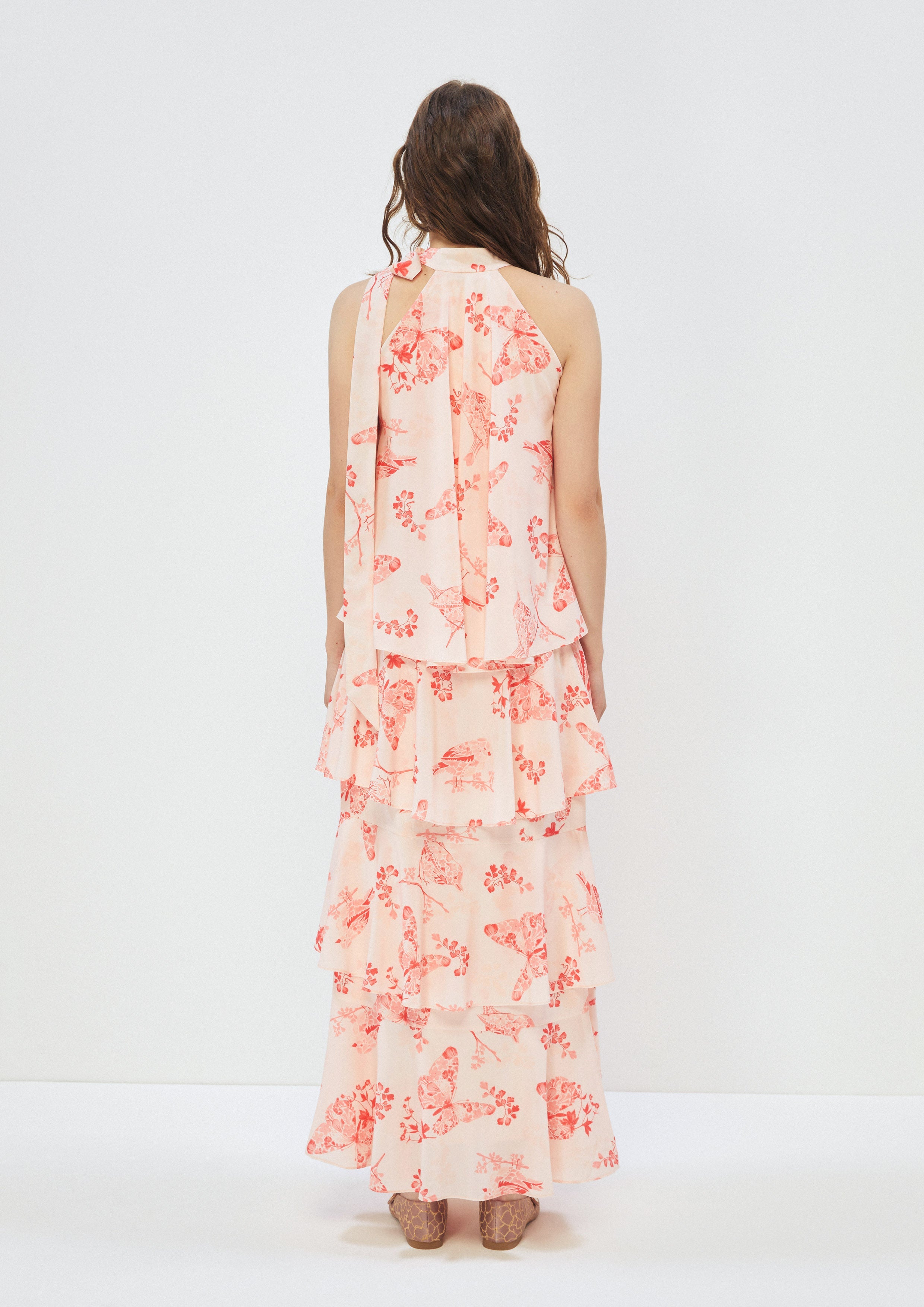 Floral Print Halter Dress Whisper of The Song Birds