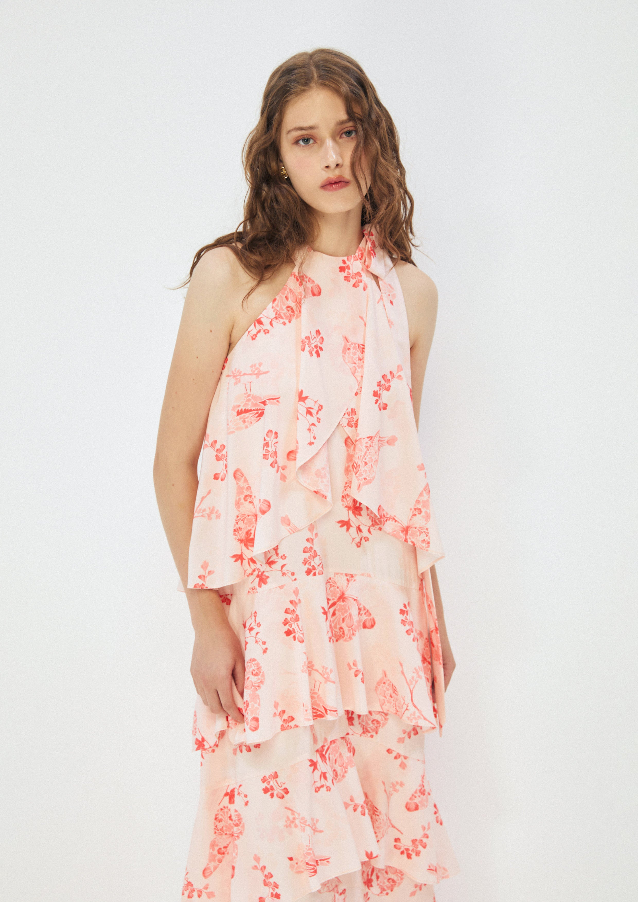 Floral Print Halter Dress Whisper of The Song Birds