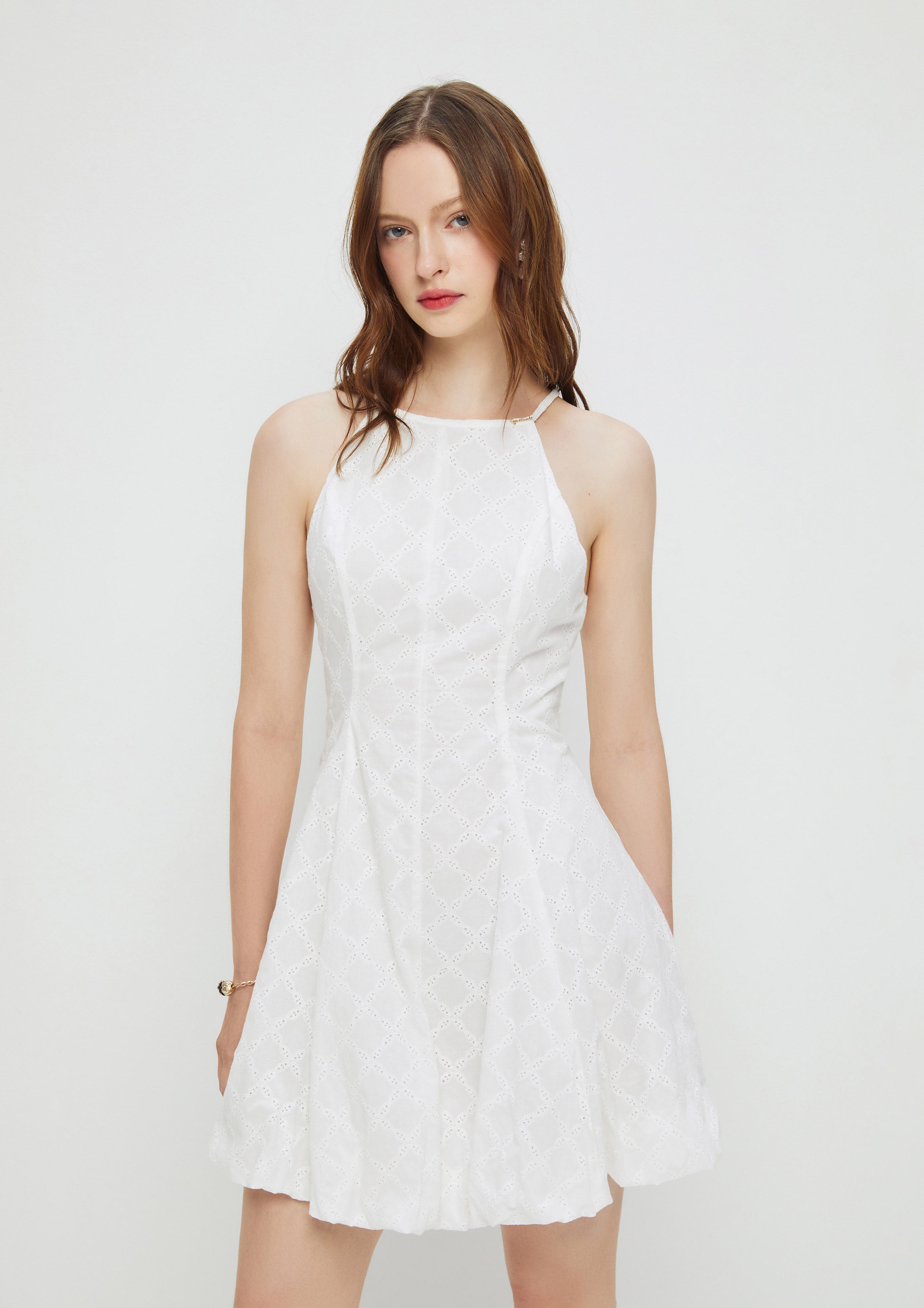 Halter Spaghetti Strap Mini Dress White Horizon