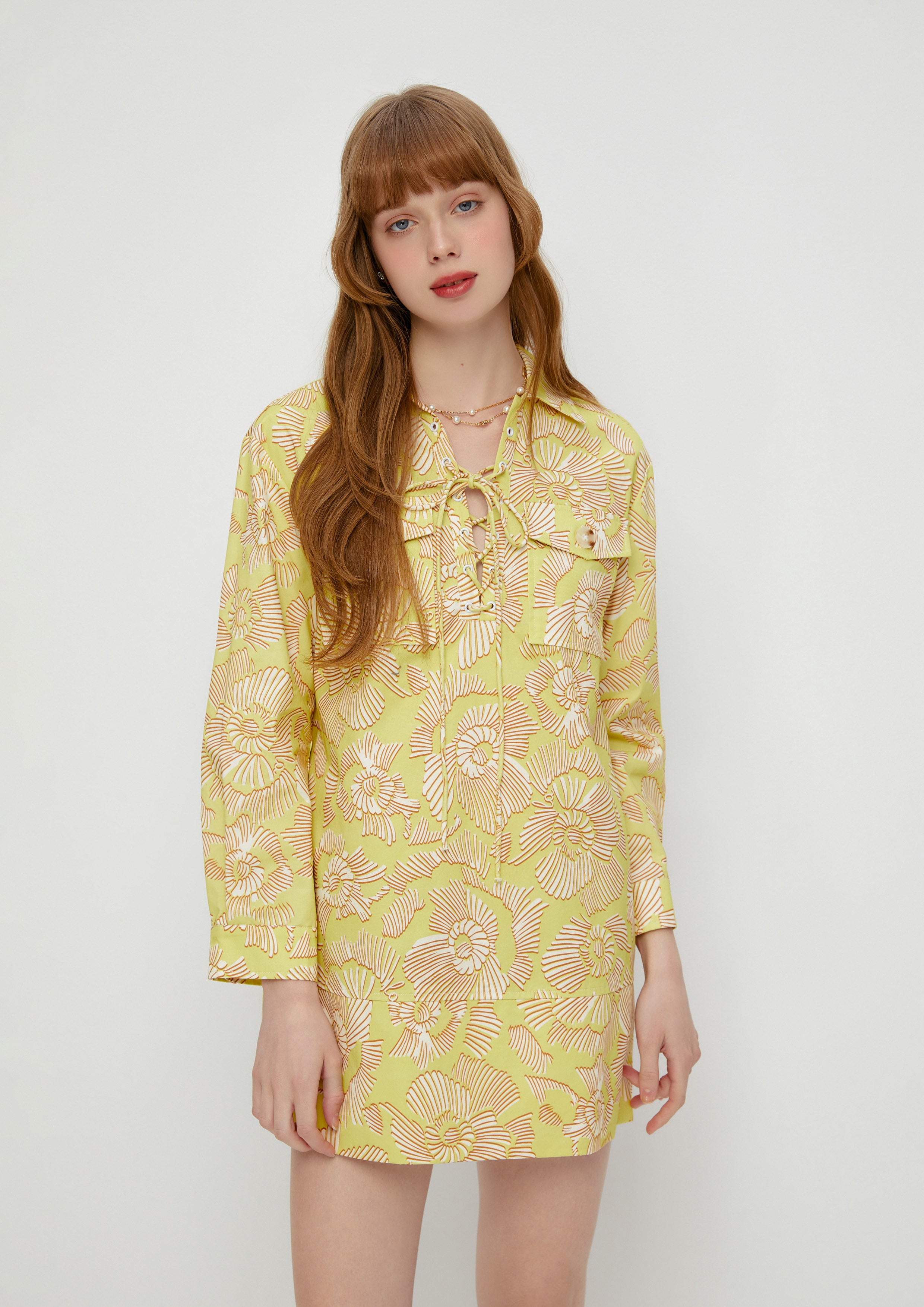 Floral Print Long Sleeve Mini Dress Craft and Carving