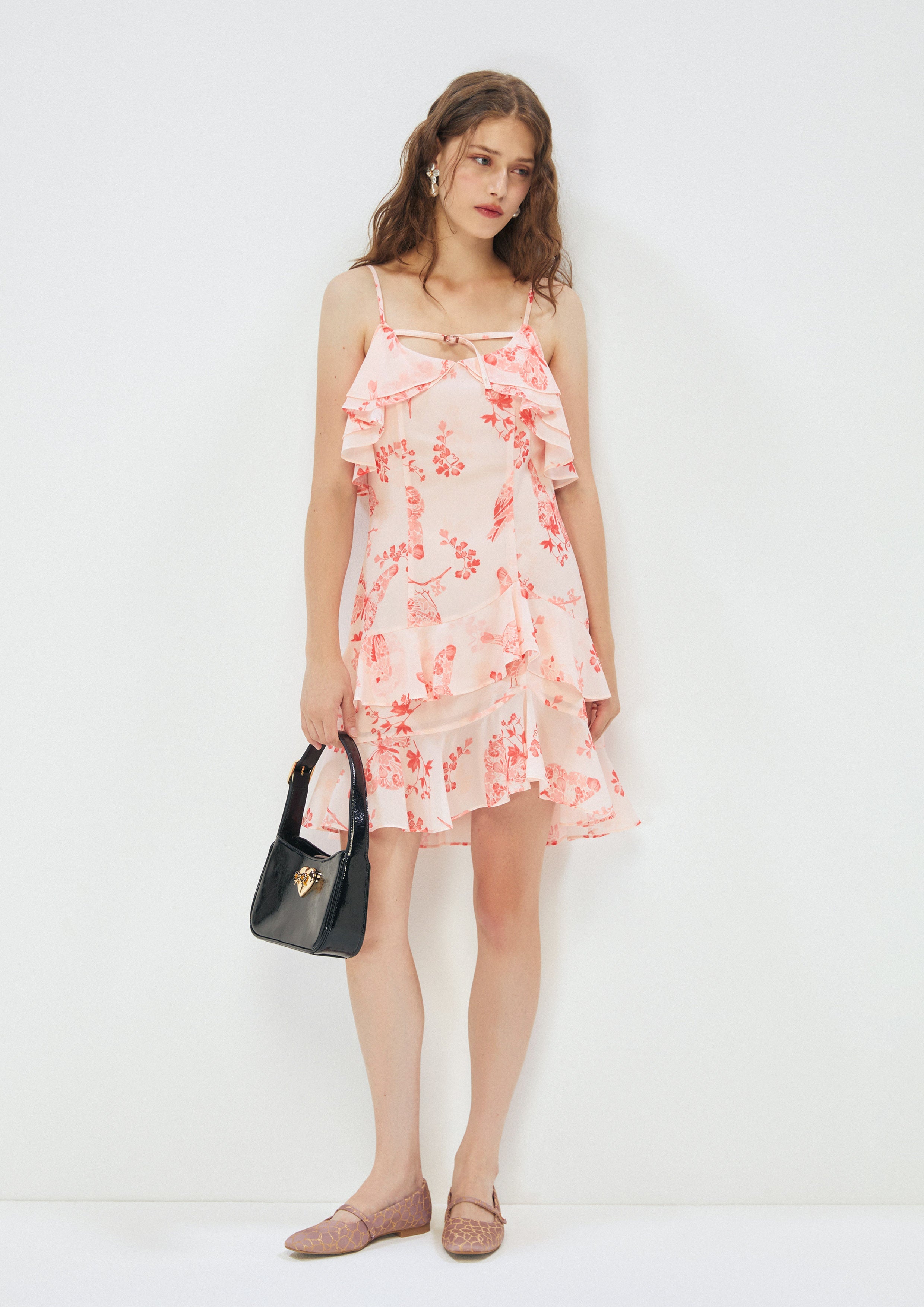 Floral Print Cold Shoulder Dress Whisper of The Song Birds