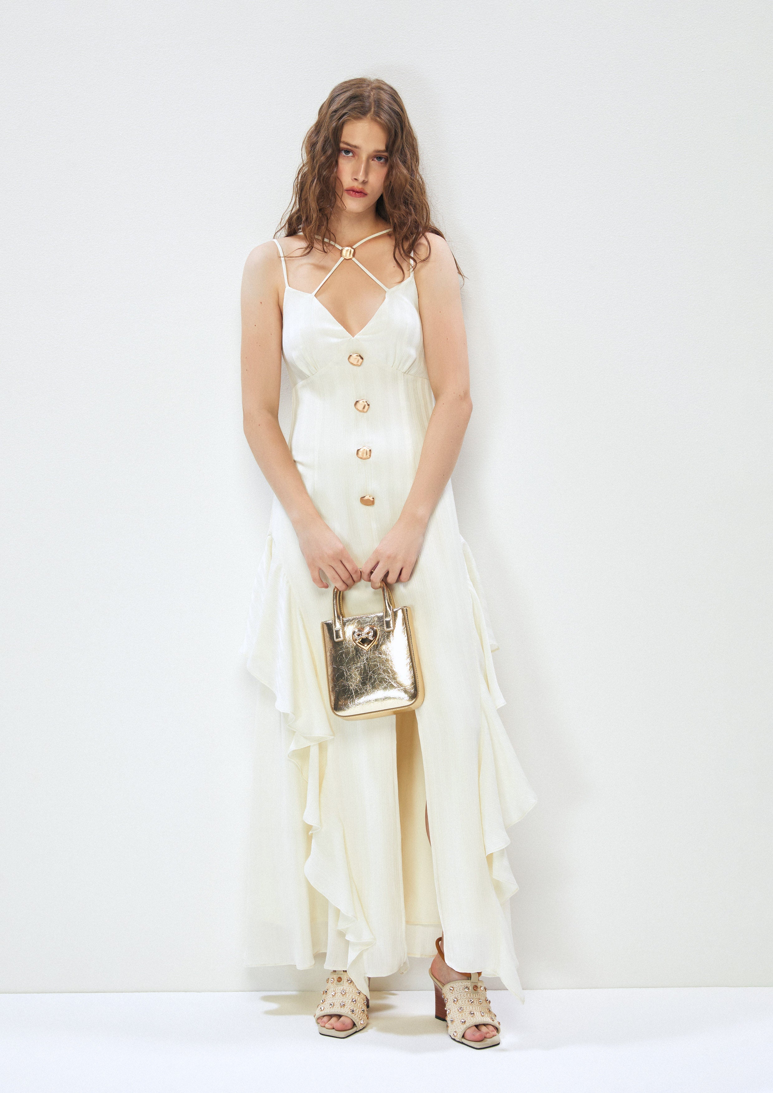Ruffle Trim Strap Dress Whisper of The Song Birds