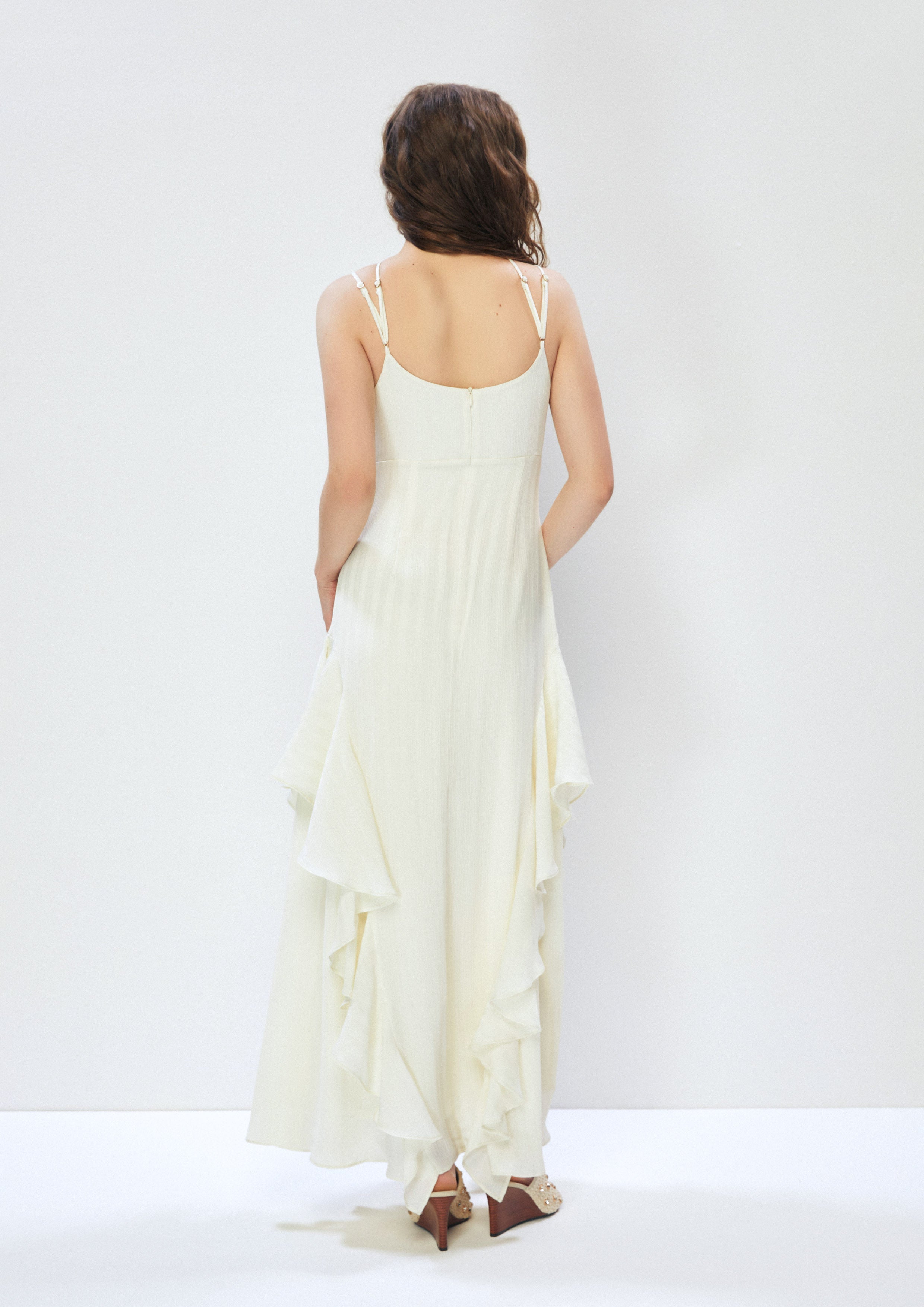 Ruffle Trim Strap Dress Whisper of The Song Birds