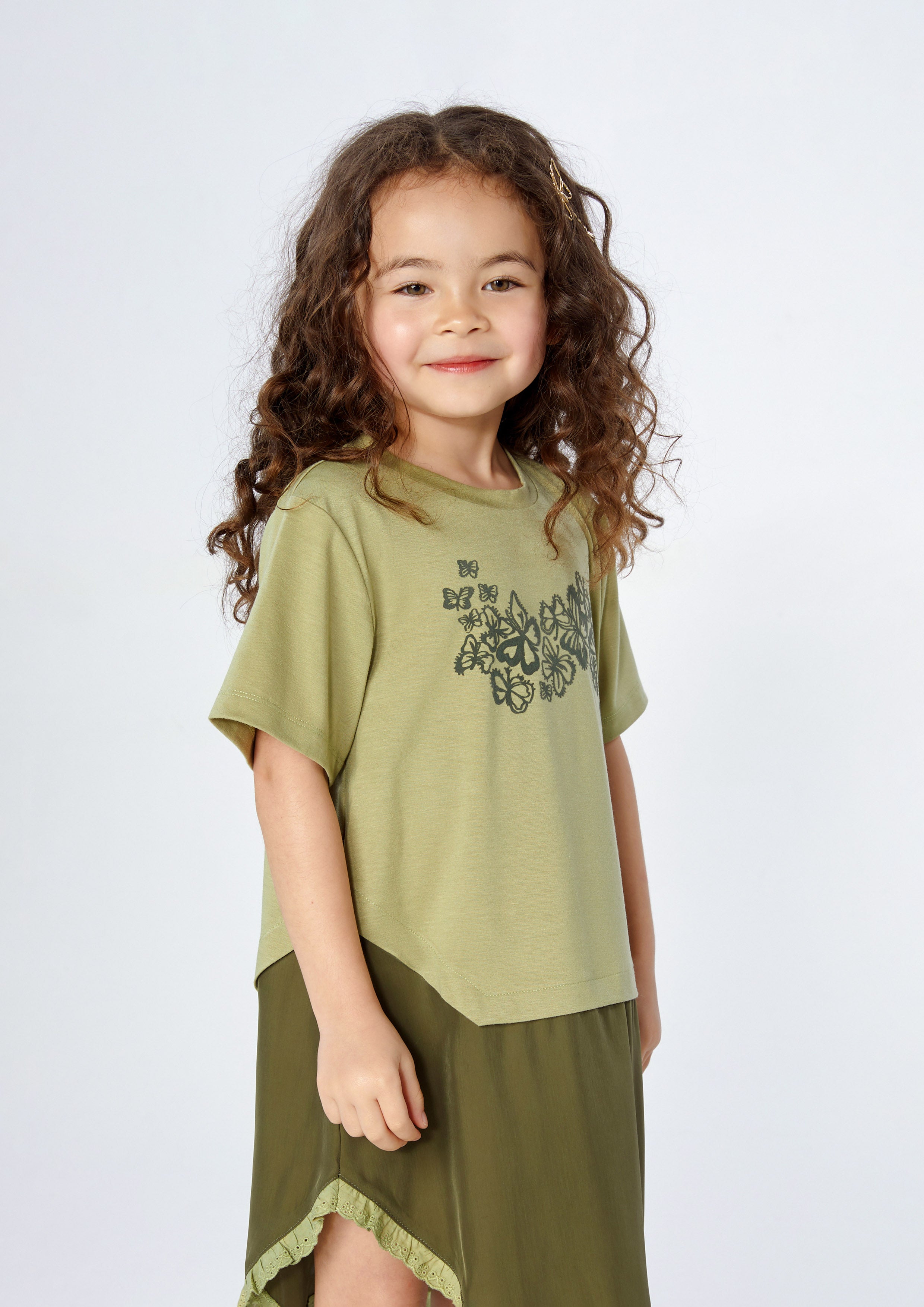 Frill Trim Asymmetric Skirt Mini Dress For Girl Woodland Wonderlust