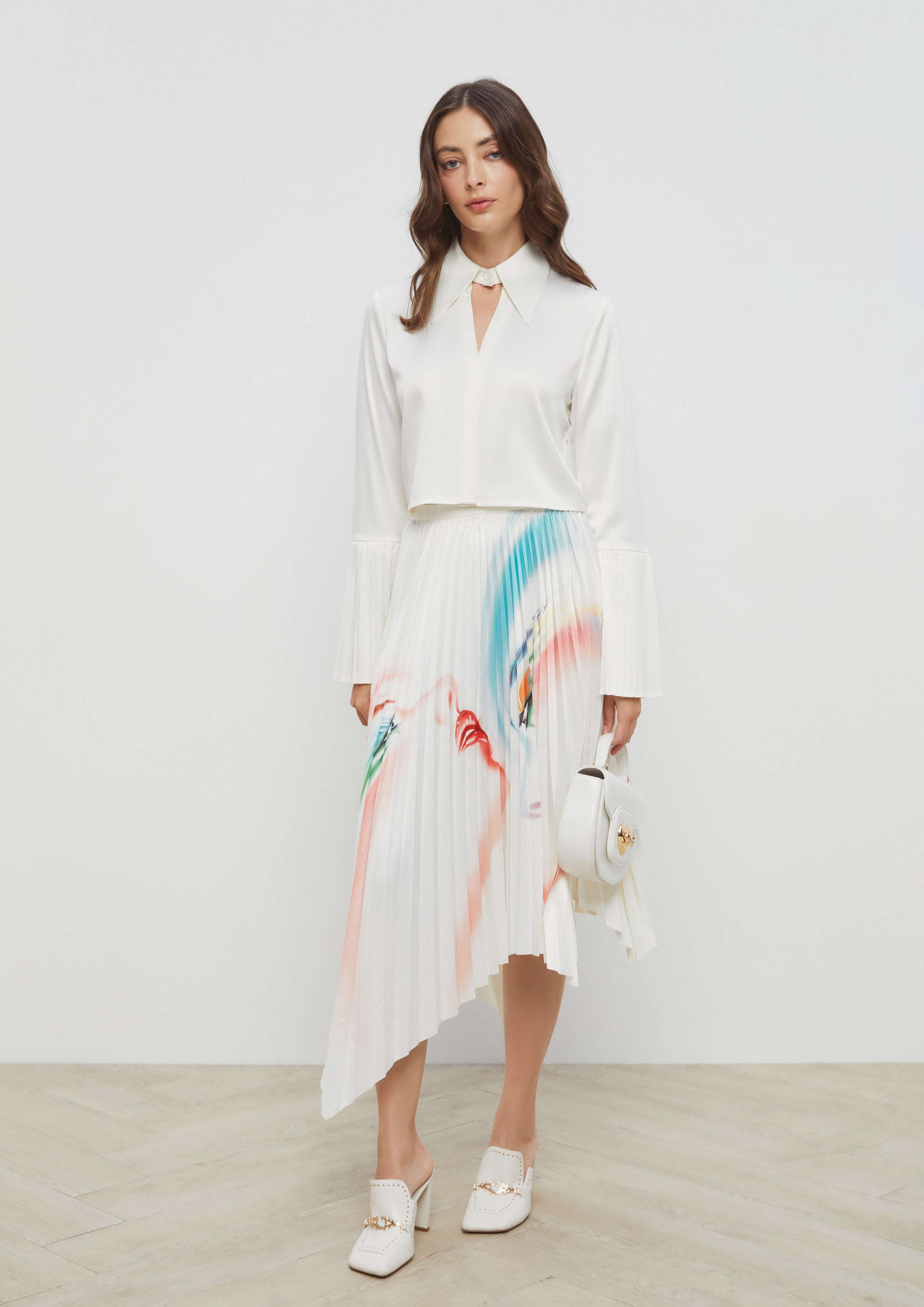 Print Pleated Asymmetric Skirt Echo