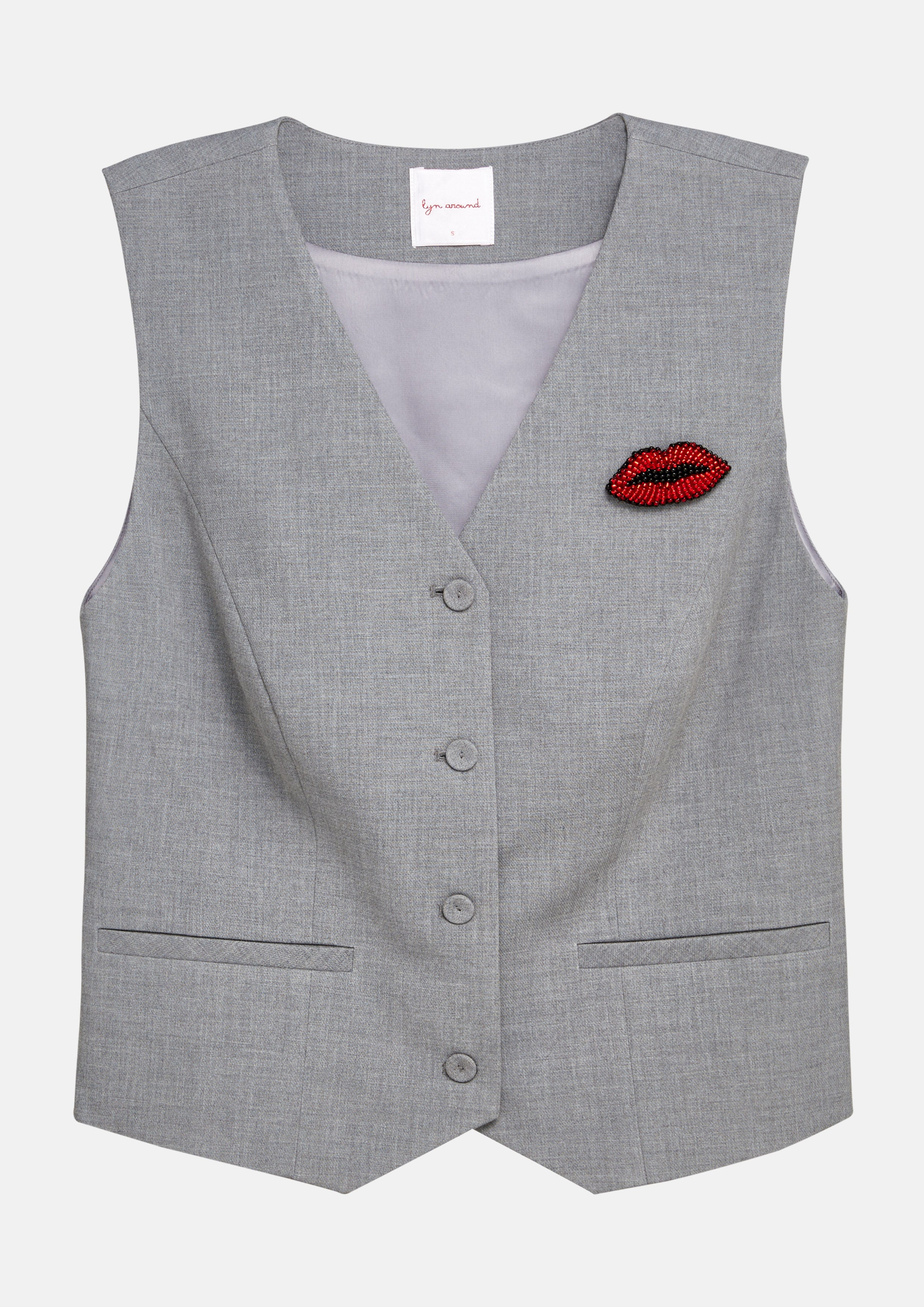 Button Vest With Mouth Embroidery Echo