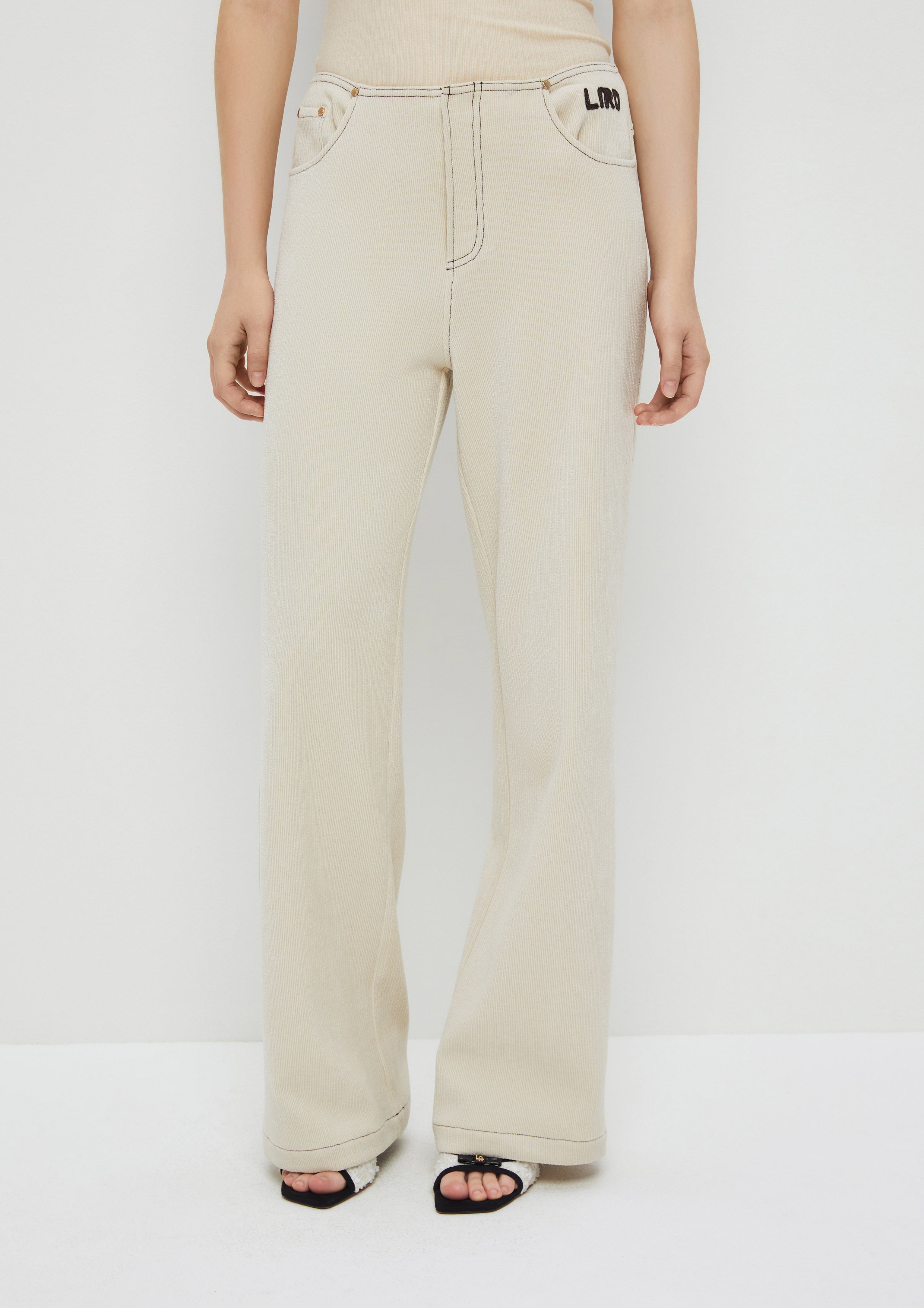 Corduroy Pants With Logo Leather Embroidery King Shere Khan