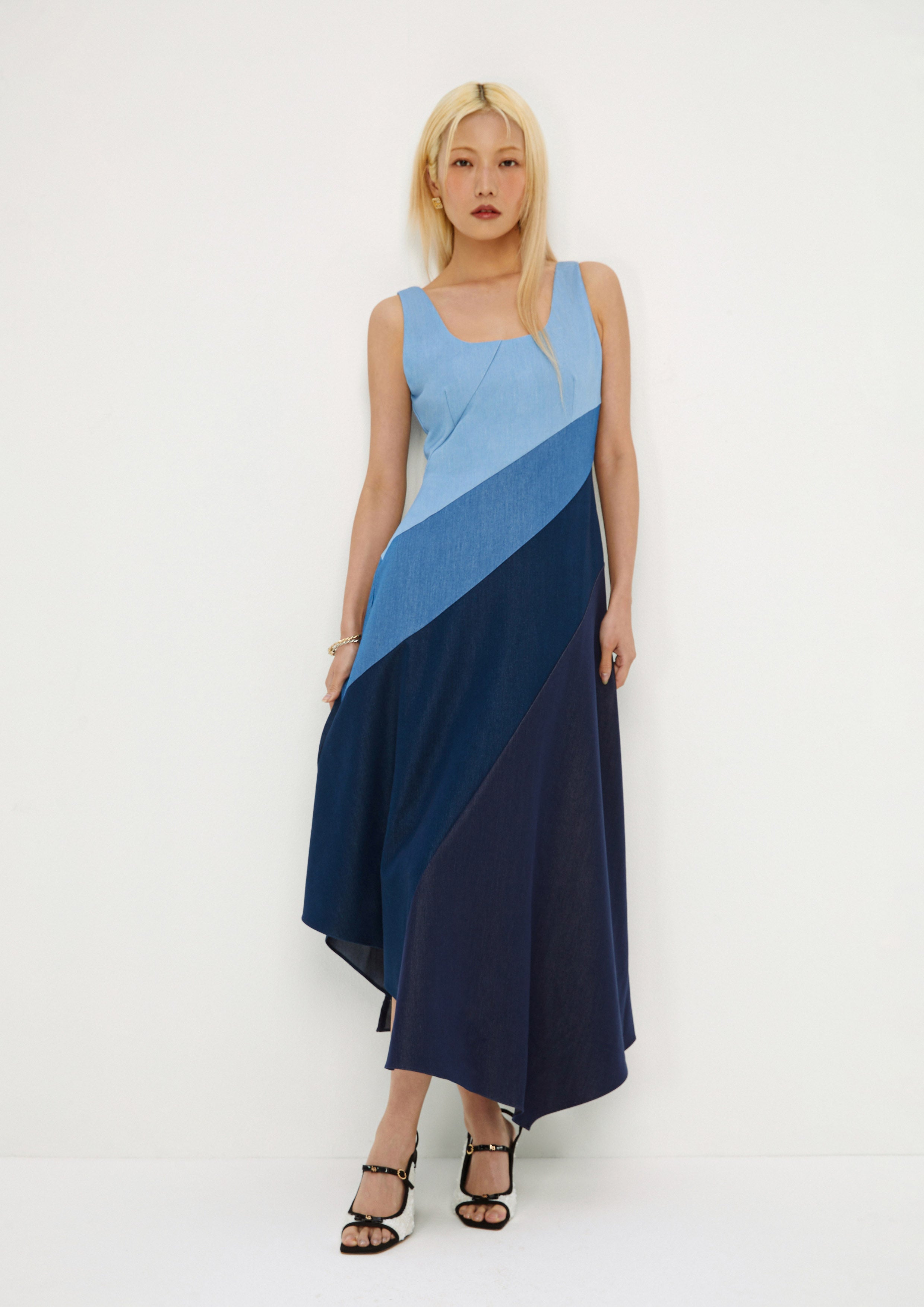 Sleeveless Asymmetric Skirt Dress Mist Through The Pine
