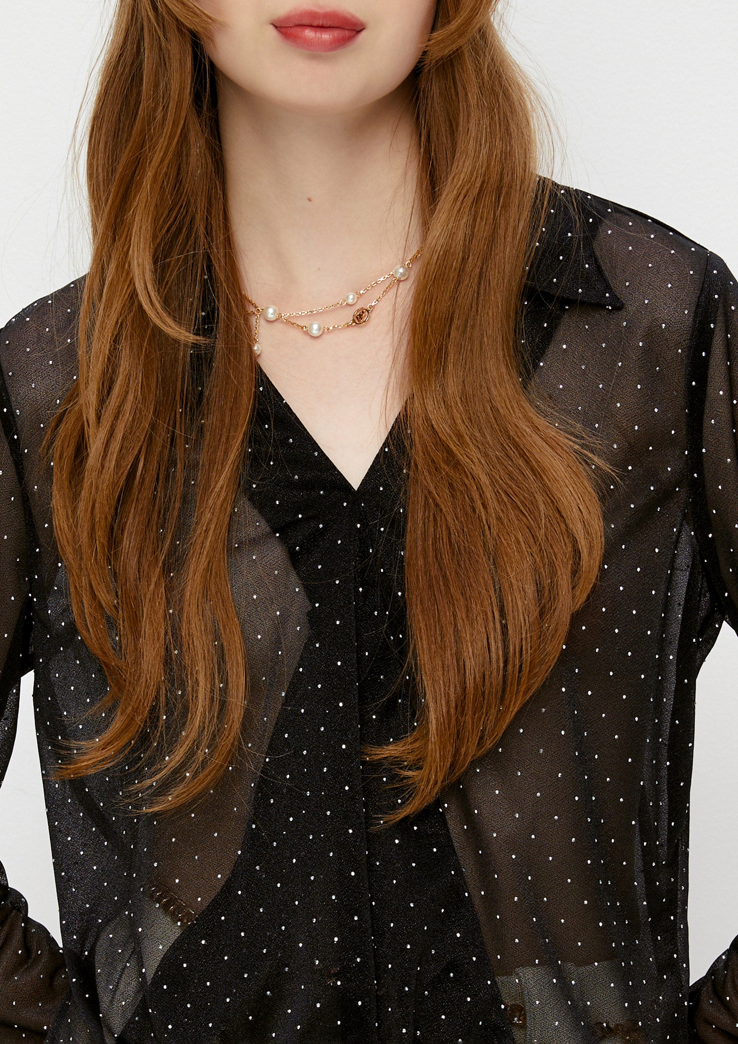 เสื้อแขนยาวผ้าซีทรูพิมพ์ลายลายจุด คอลเลกชัน Whisper of The Song Birds