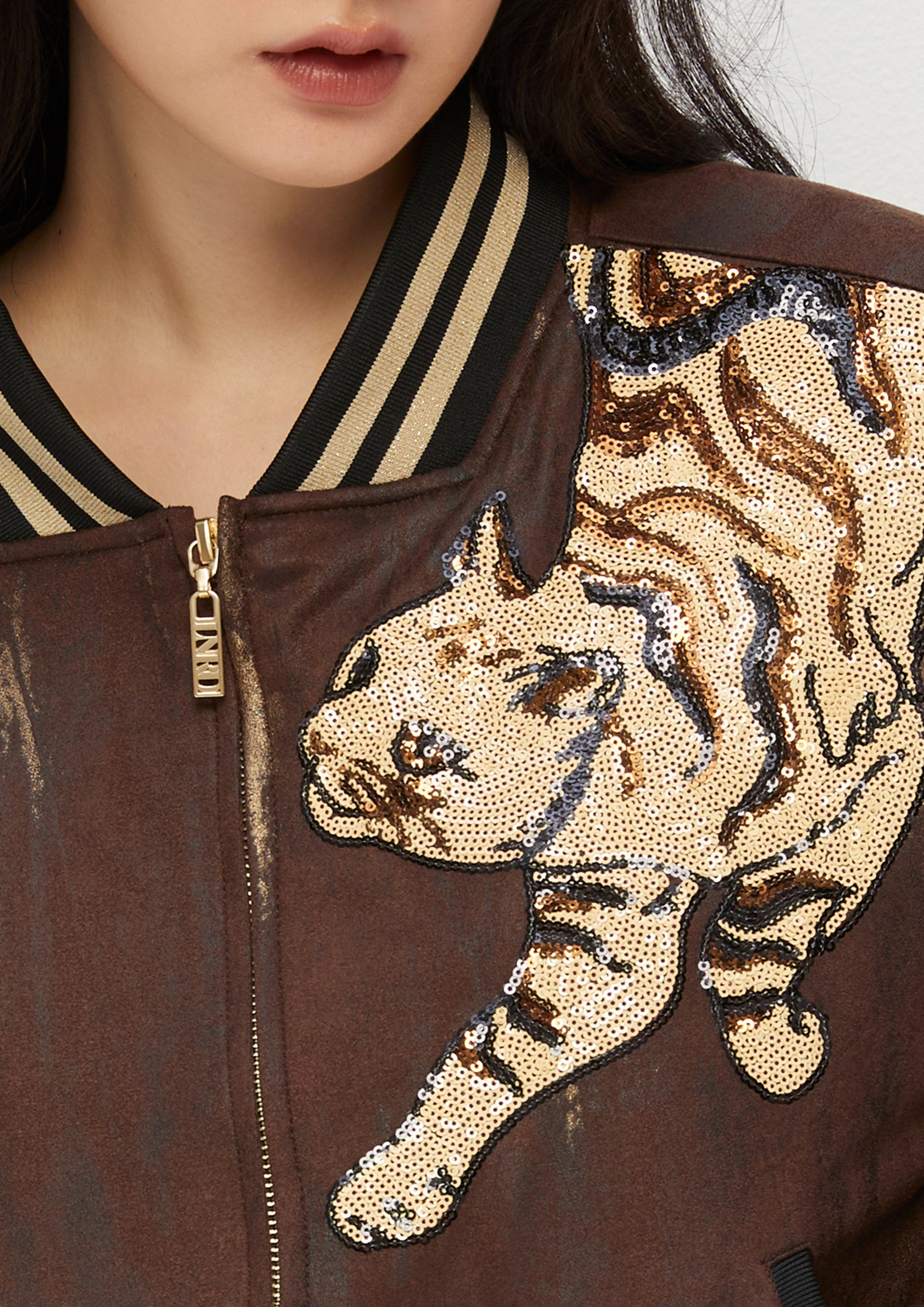 Suede Sequin Embroidery Bomber Jacket King Shere Khan