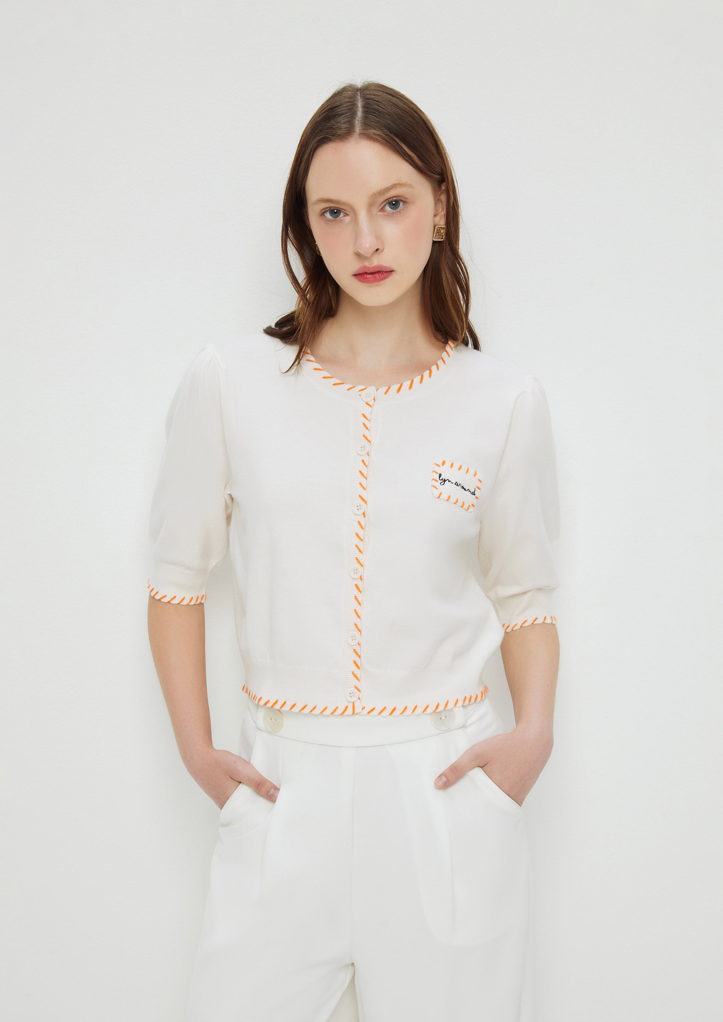 Logo Embroidery Short Sleeve Cardigan Enchanted Forest