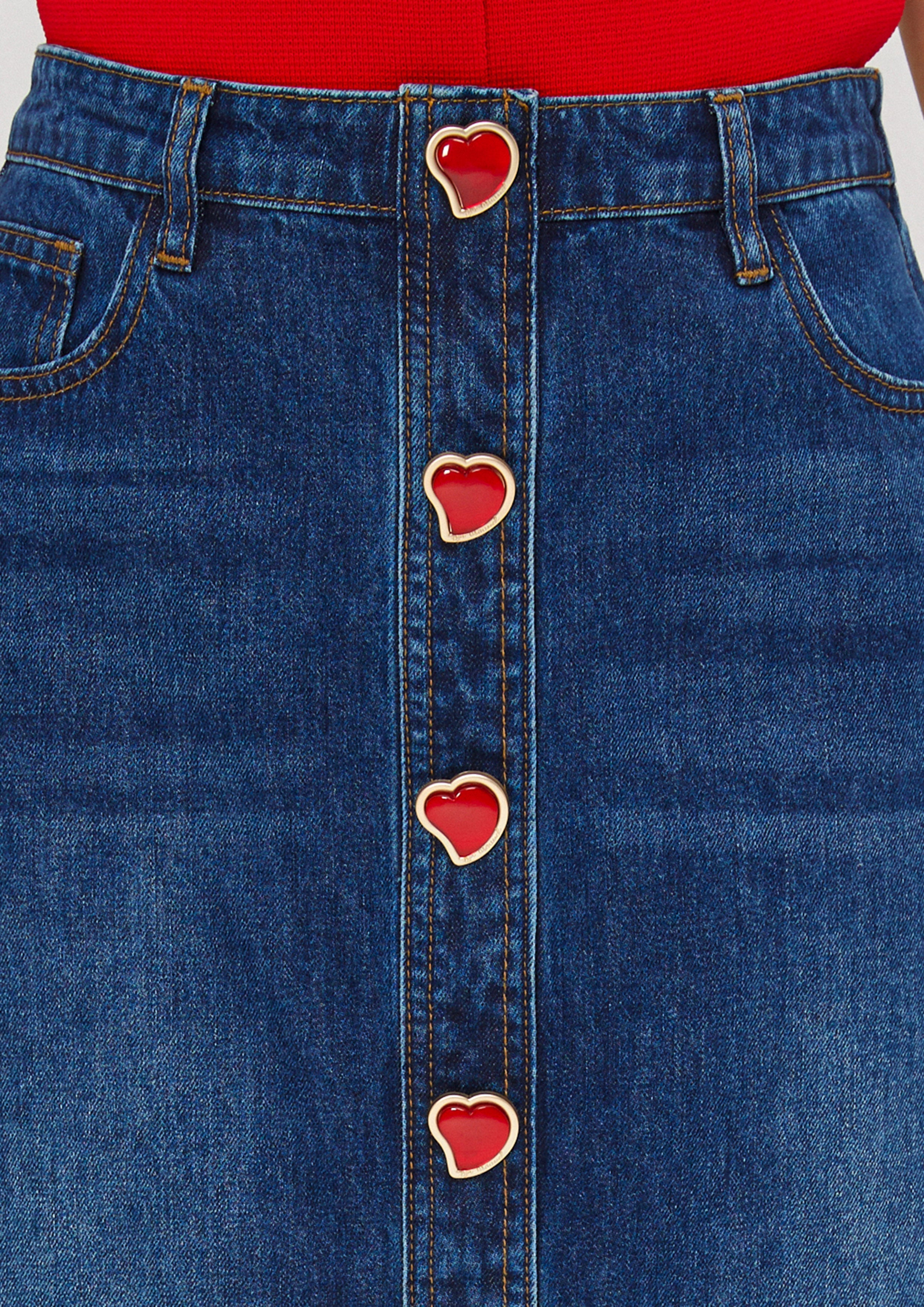 Denim Midi Skirt With Heart Button Mist Through The Pine
