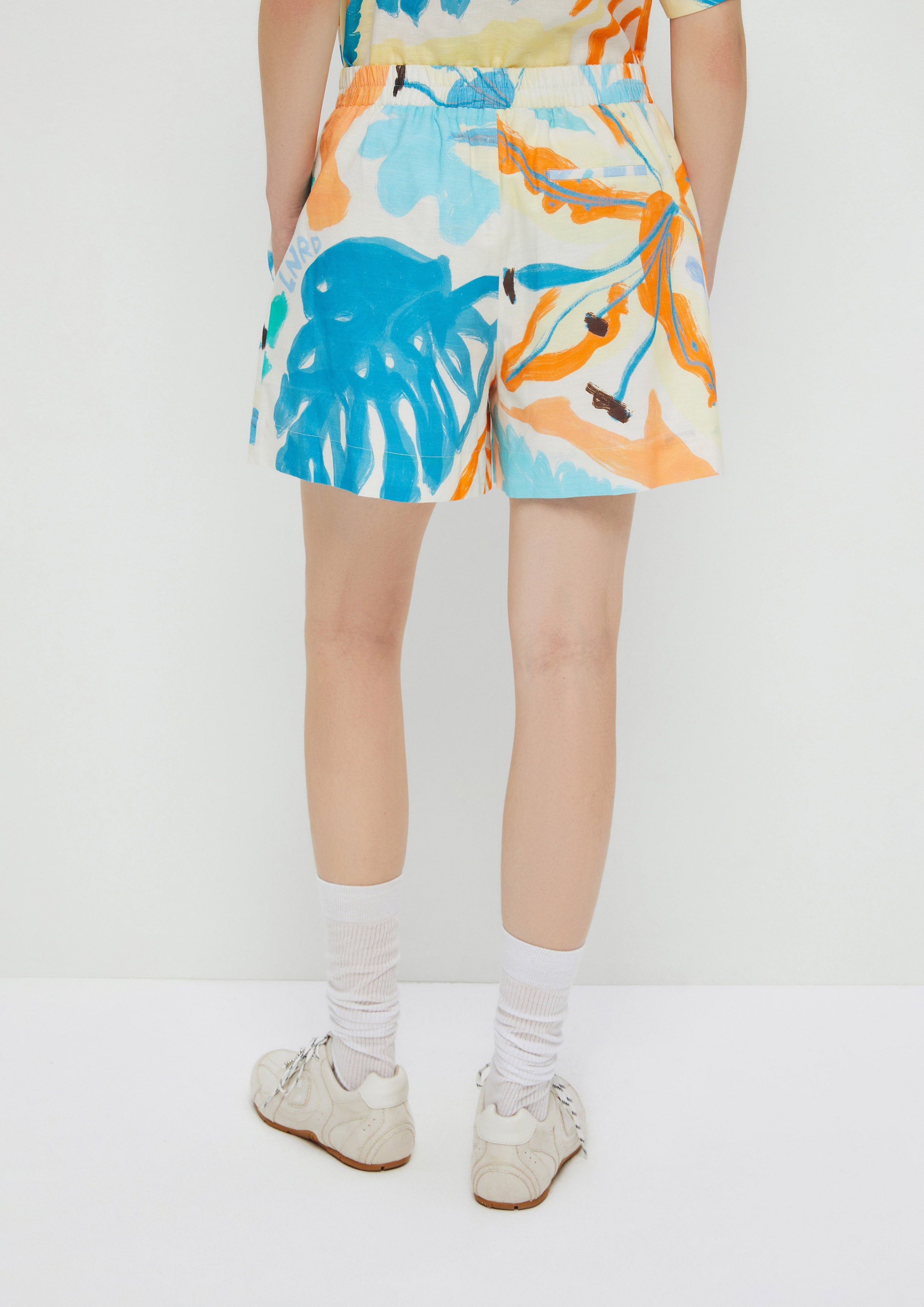 Leaf Print Linen Shorts Enchanted Forest