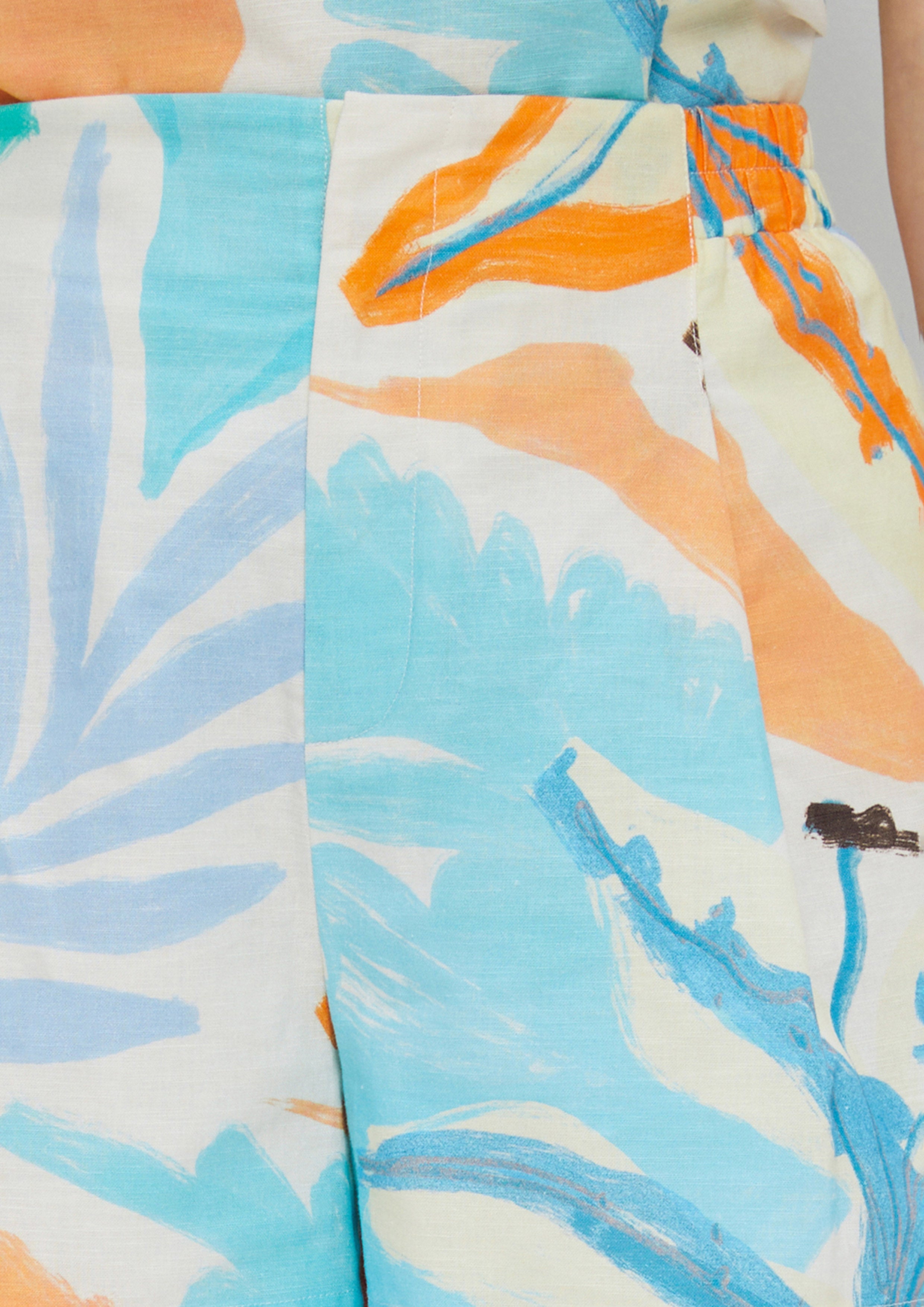 Leaf Print Linen Shorts Enchanted Forest