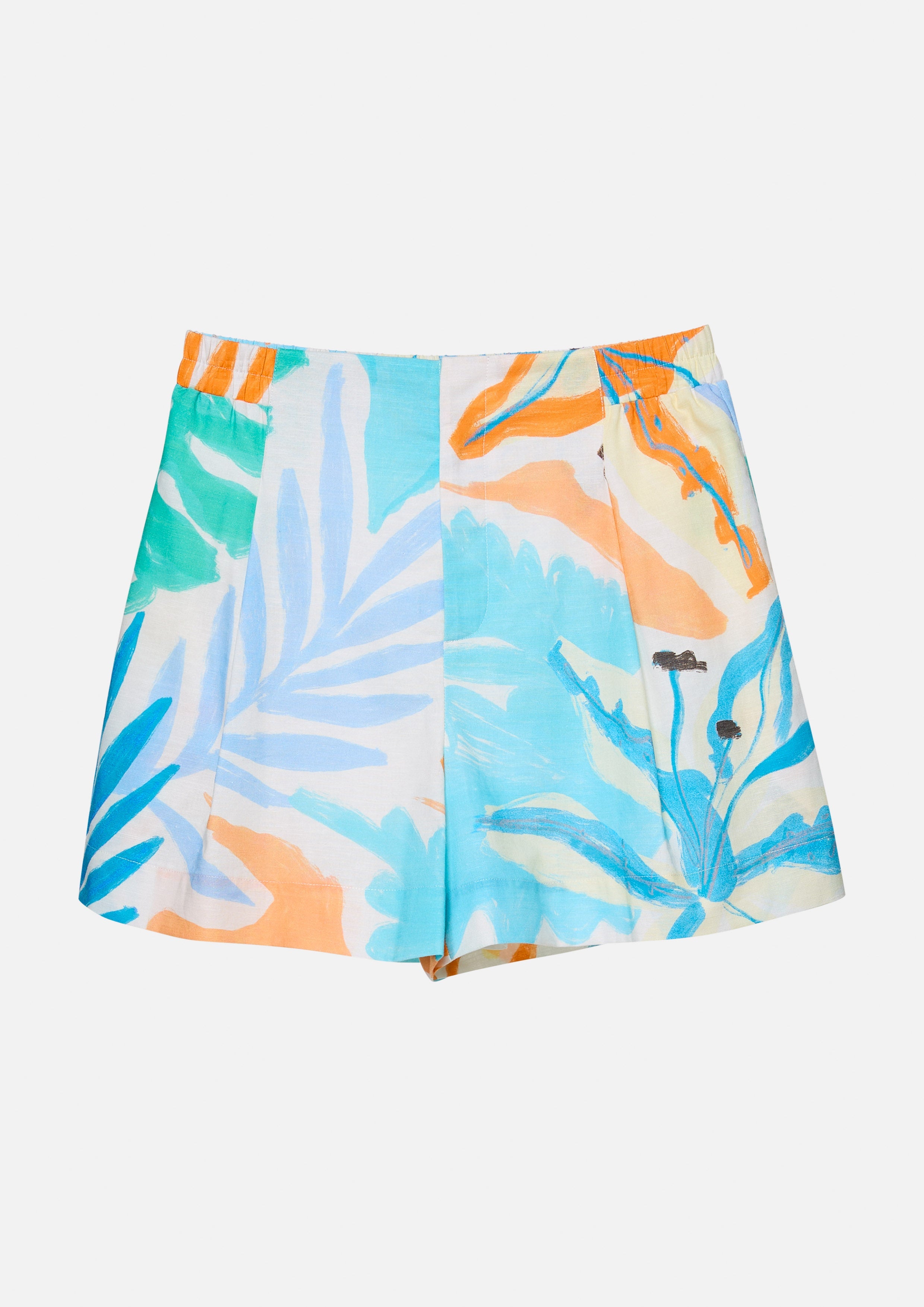 Leaf Print Linen Shorts Enchanted Forest