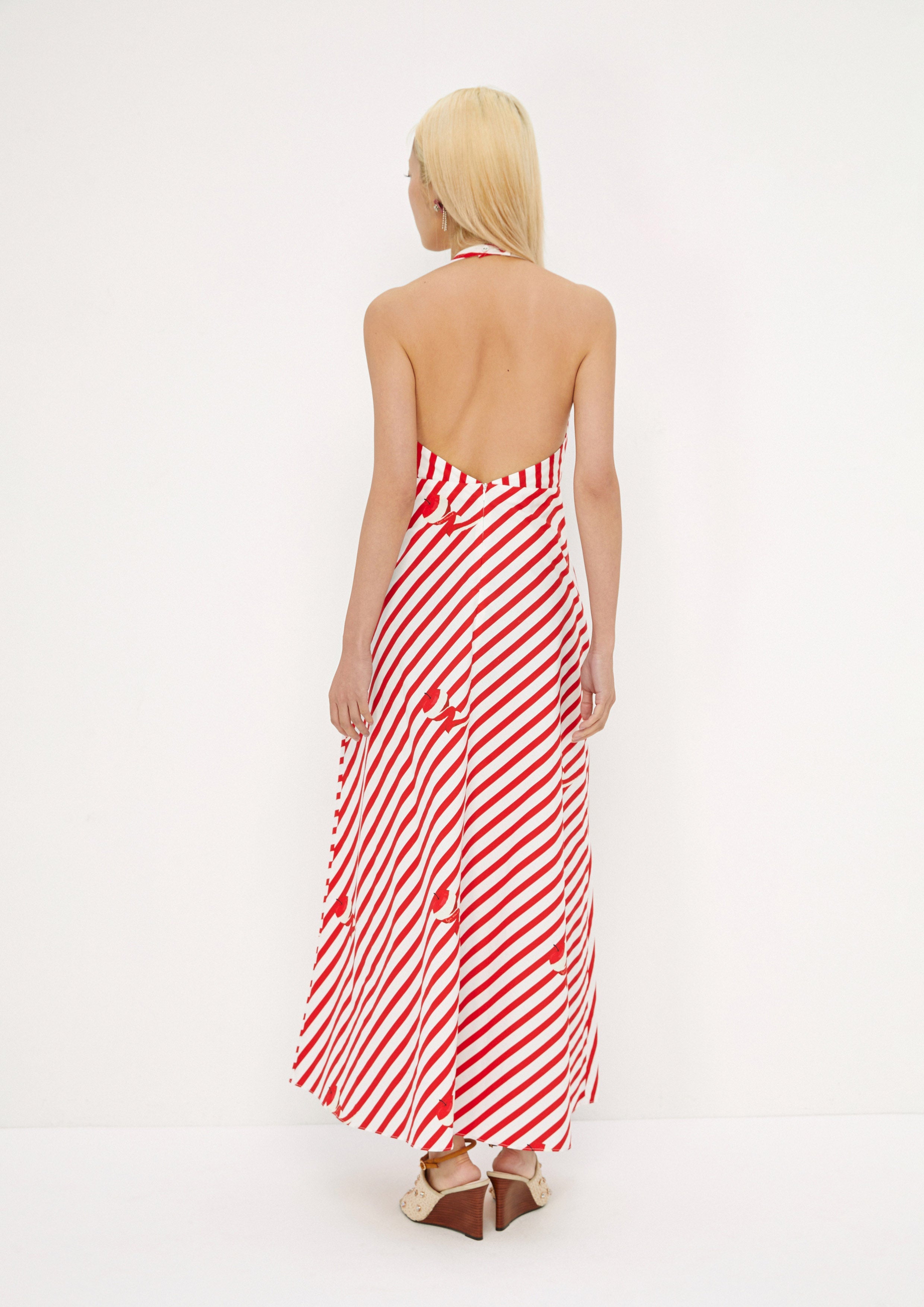Stripe With Apple Print Flare Dress Savor The Crisp