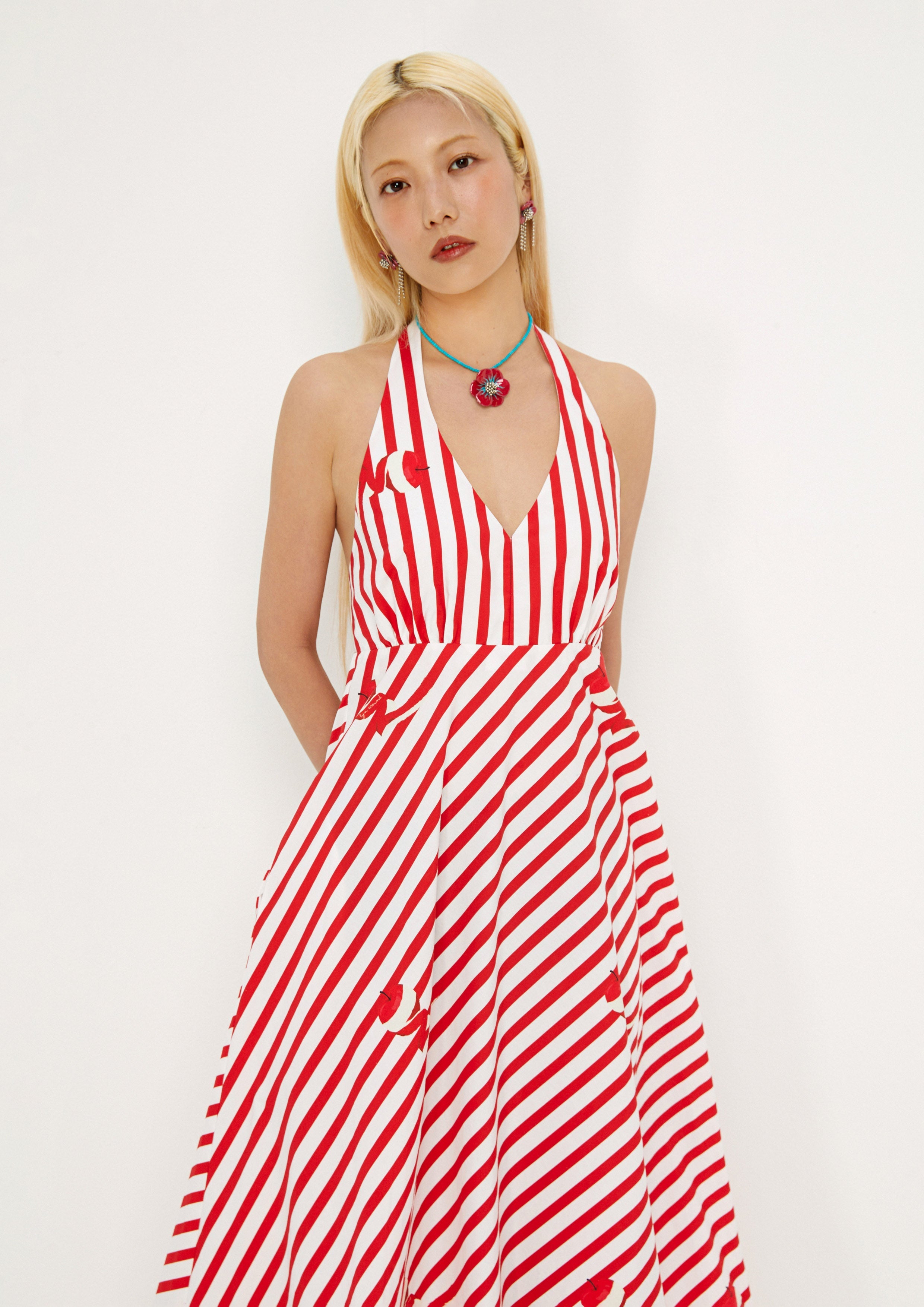 Stripe With Apple Print Flare Dress Savor The Crisp