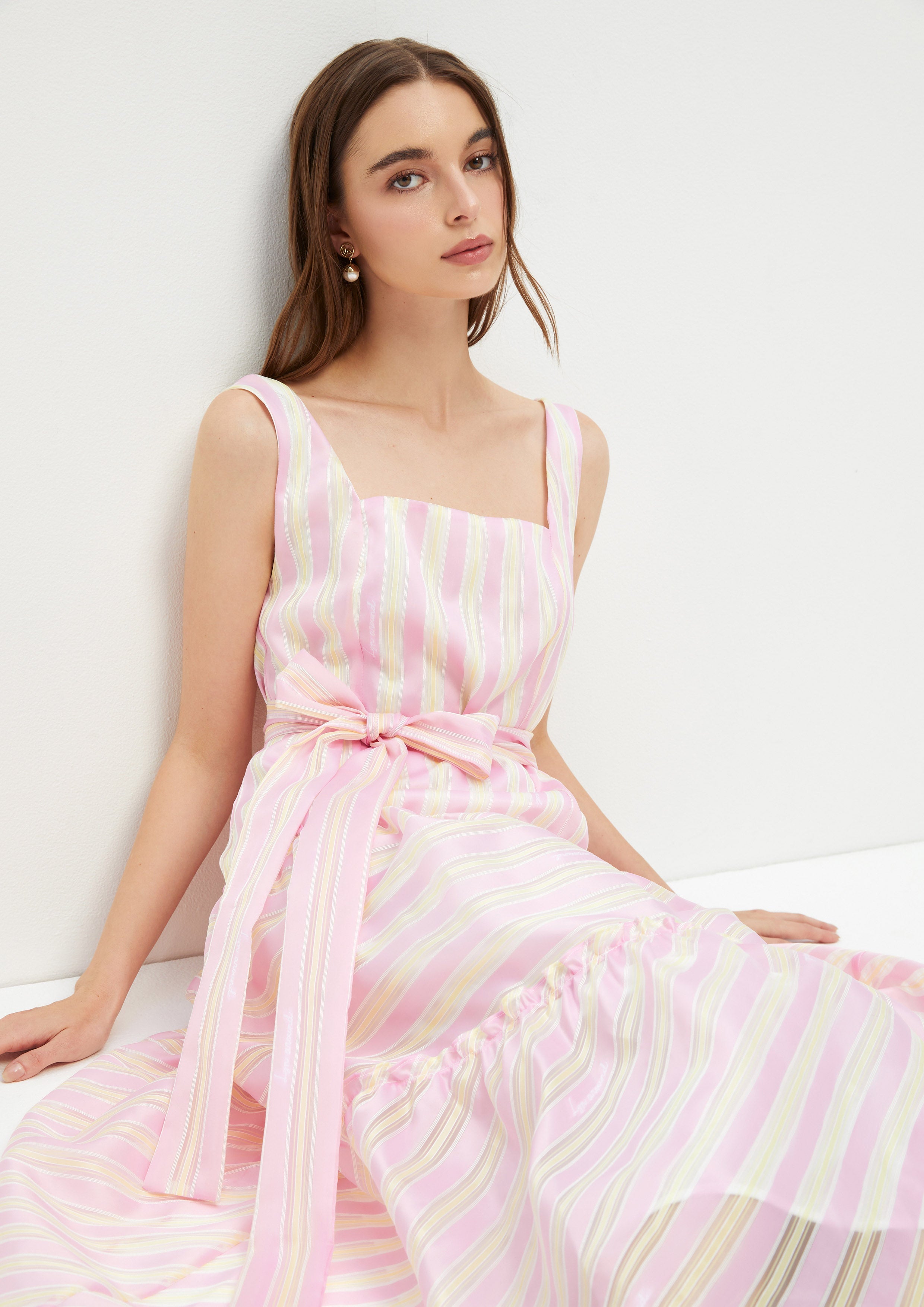 Satin Stripe Midi Dress Ndoto Field