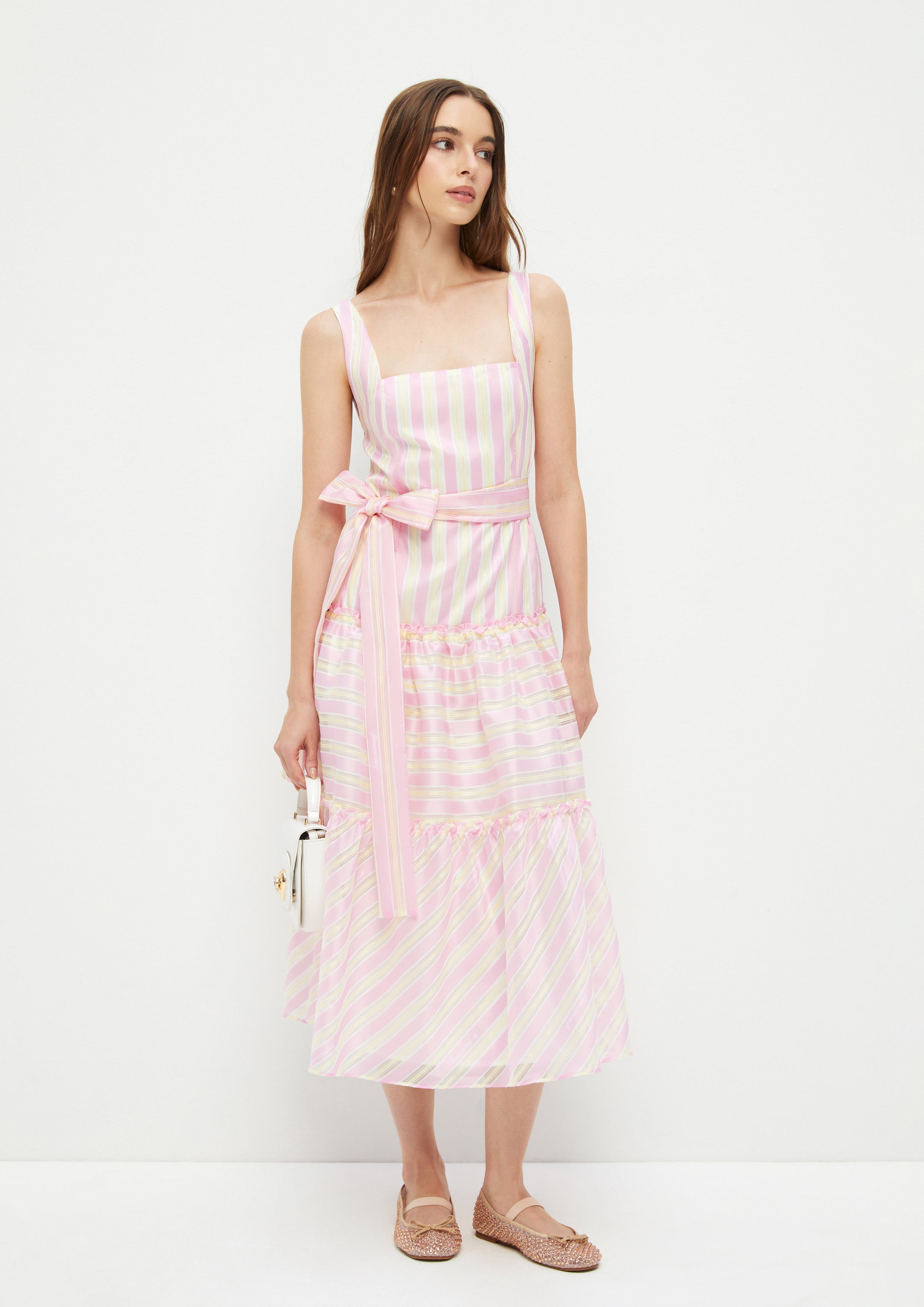 Satin Stripe Midi Dress Ndoto Field