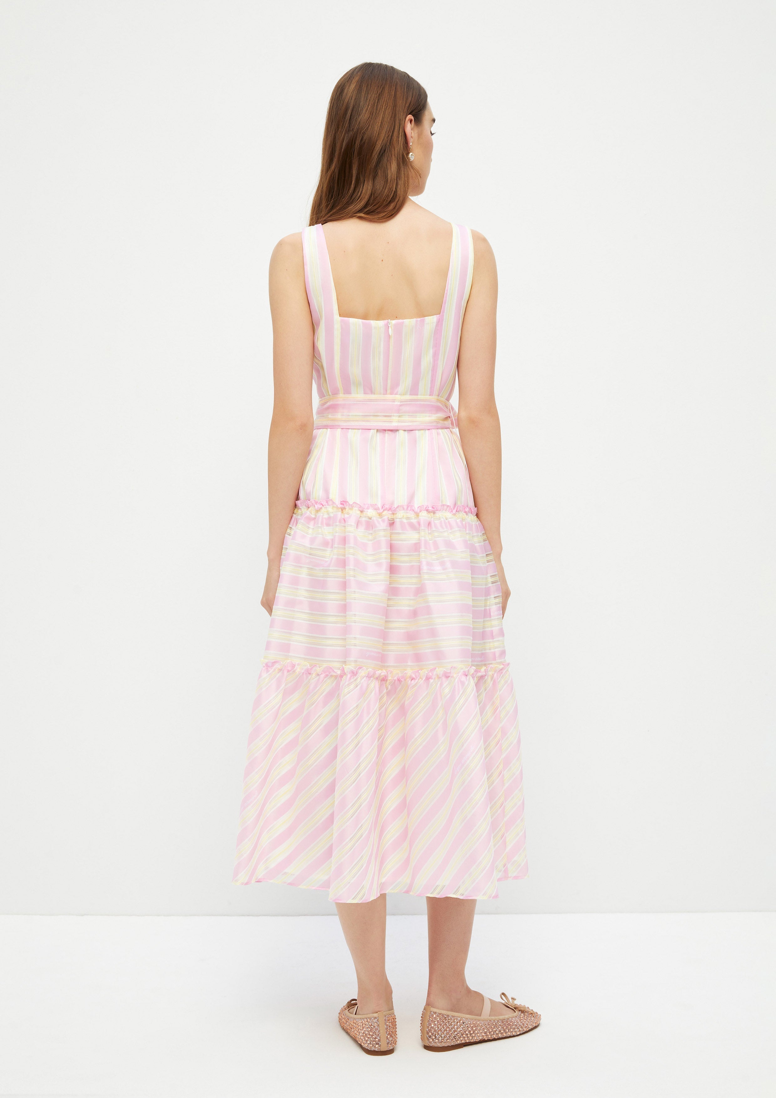 Satin Stripe Midi Dress Ndoto Field