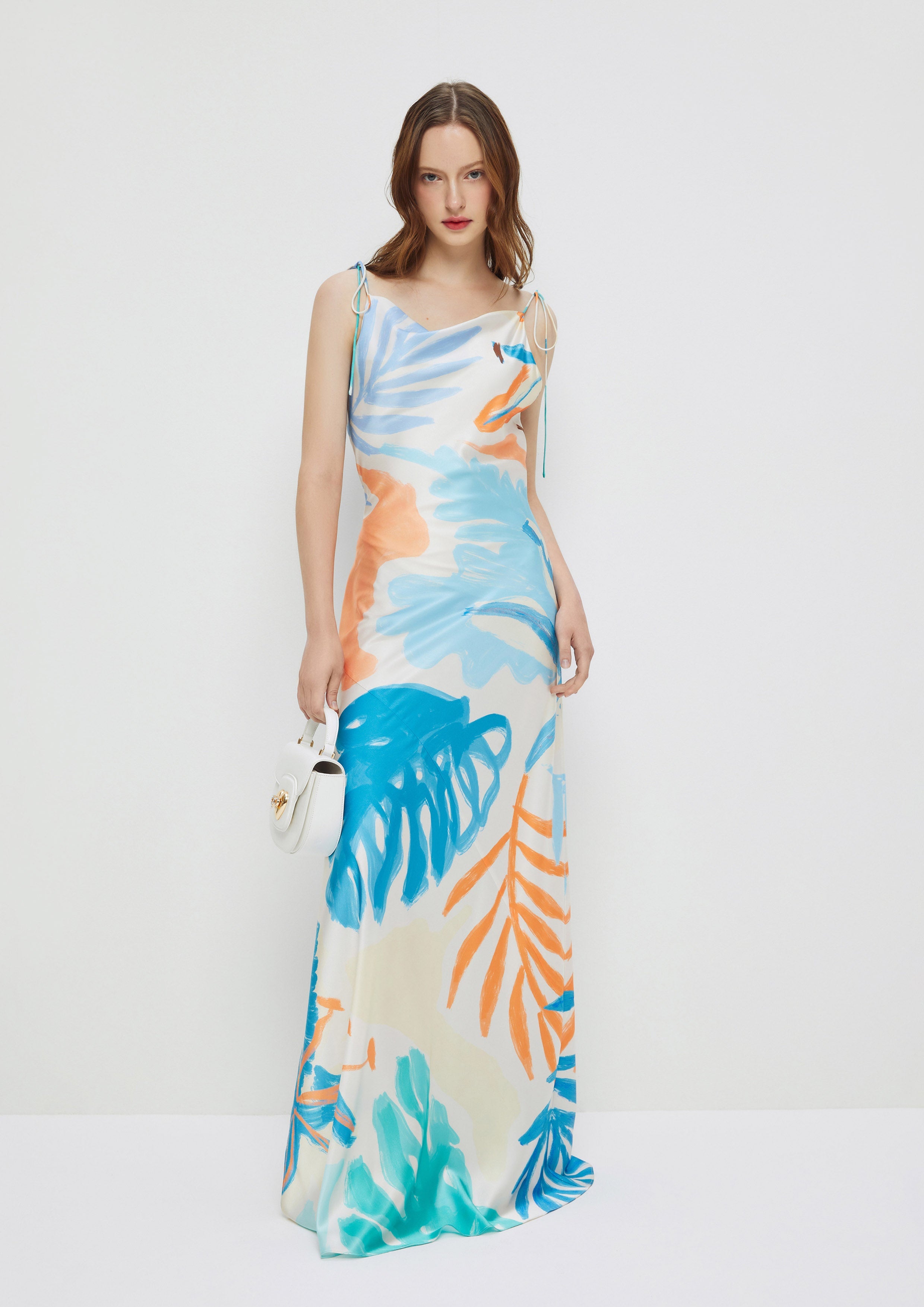 Leaf Print Satin Dress Enchanted Forest