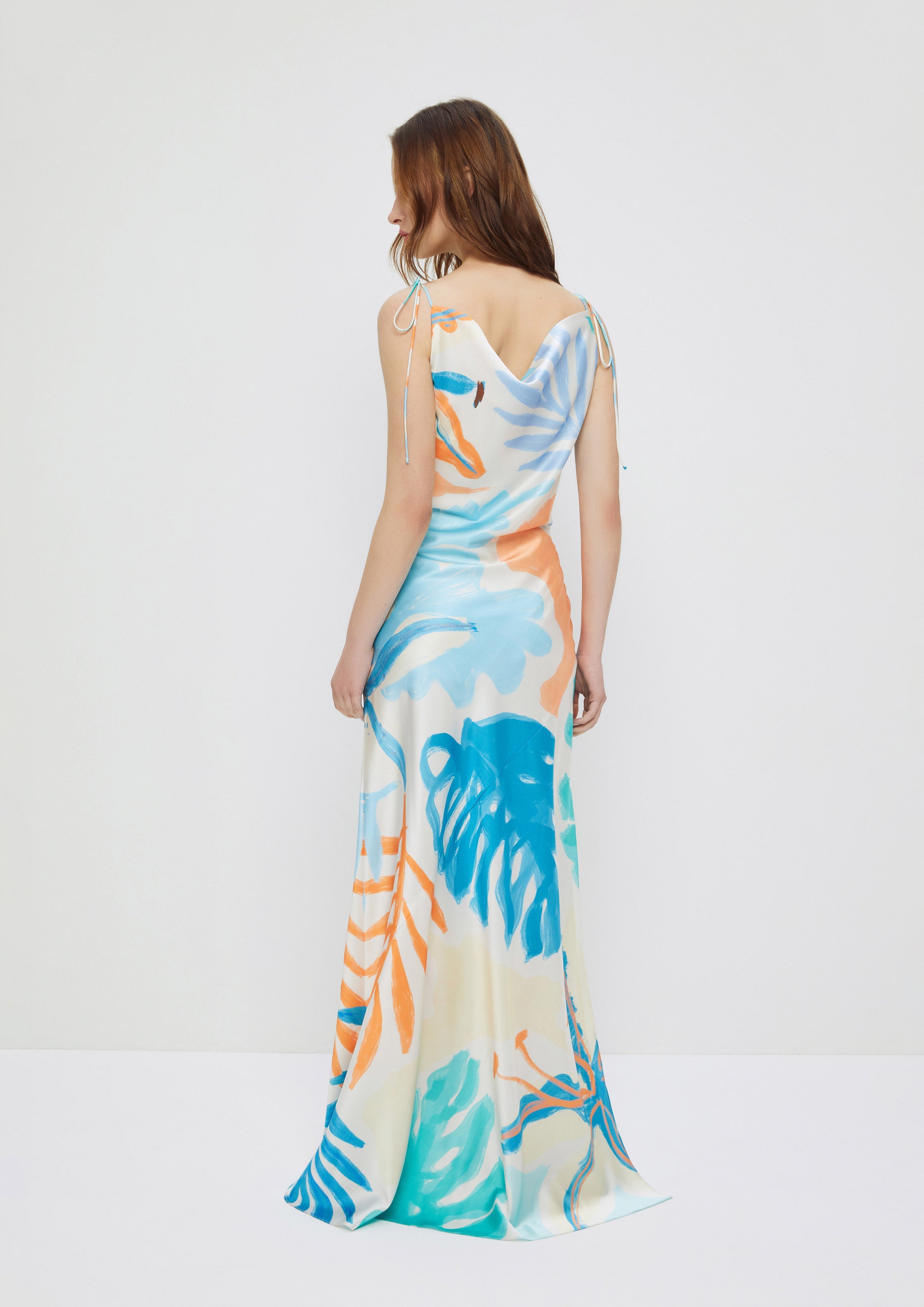 Leaf Print Satin Dress Enchanted Forest
