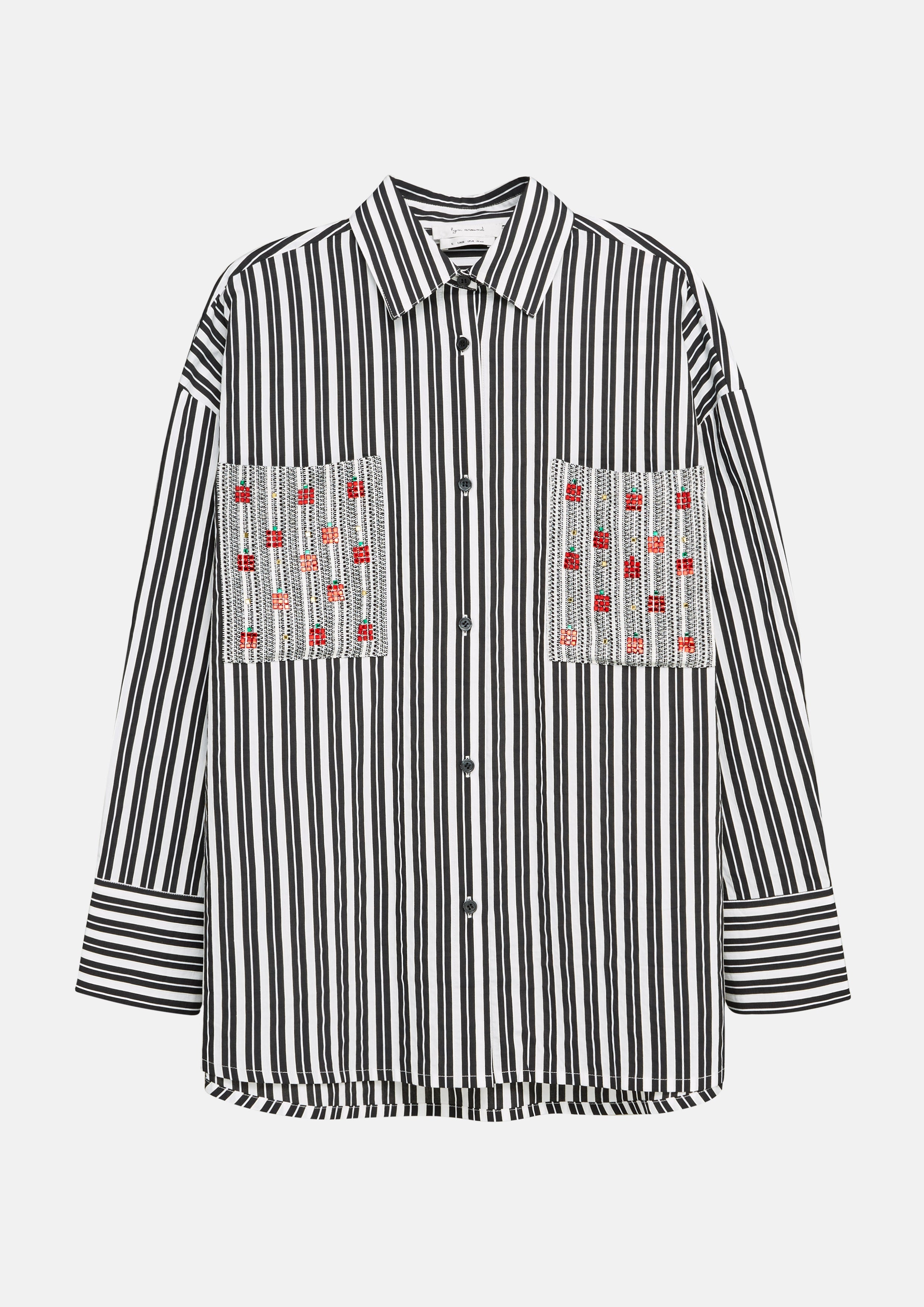 เสื้อเชิ้ตแขนยาวลายทางแต่งกระเป๋าเสื้อปักคริสตัล คอลเลกชัน Adam's Lust