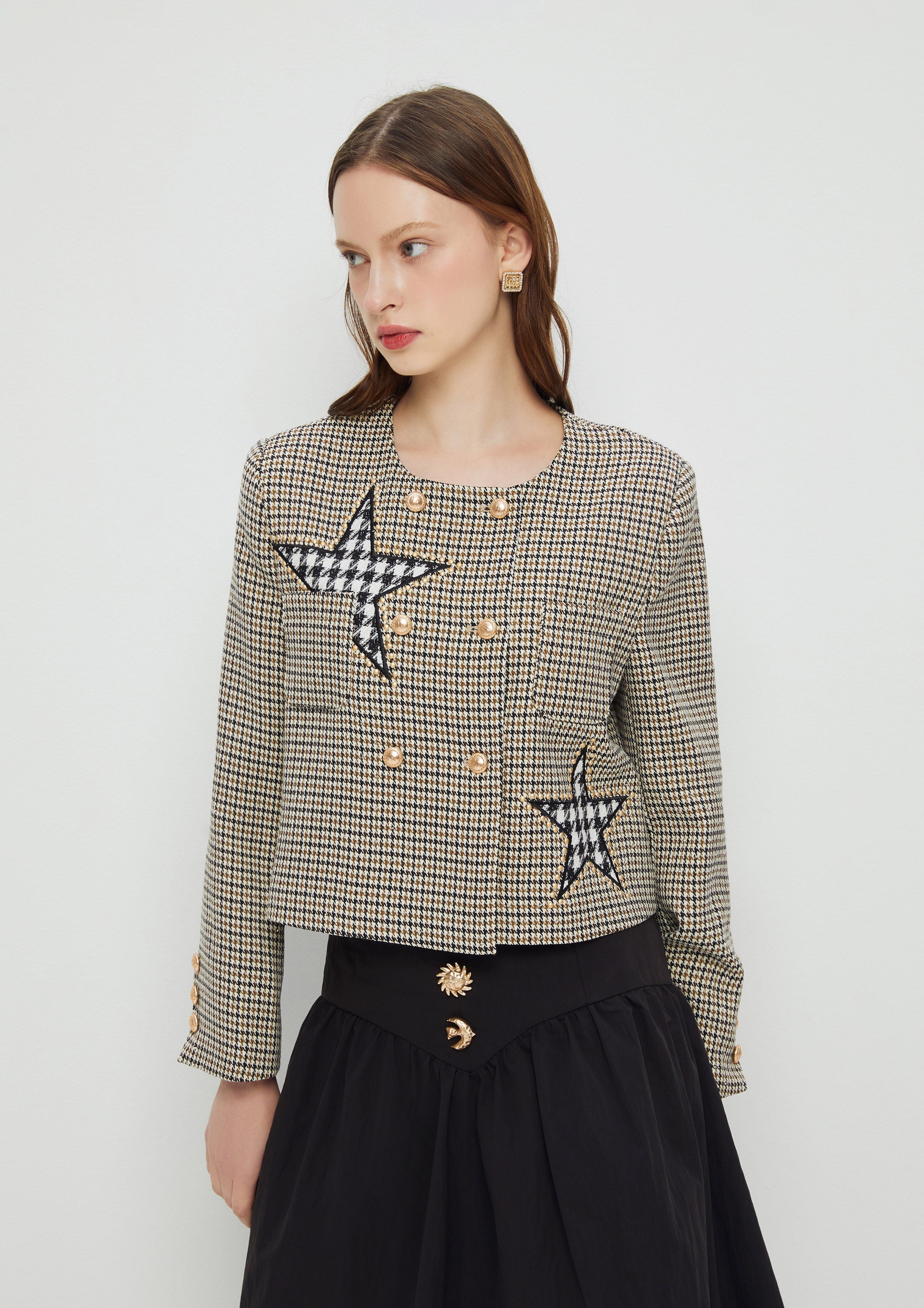 Double-Breasted Houndstooth Jacket Sparkling Stars
