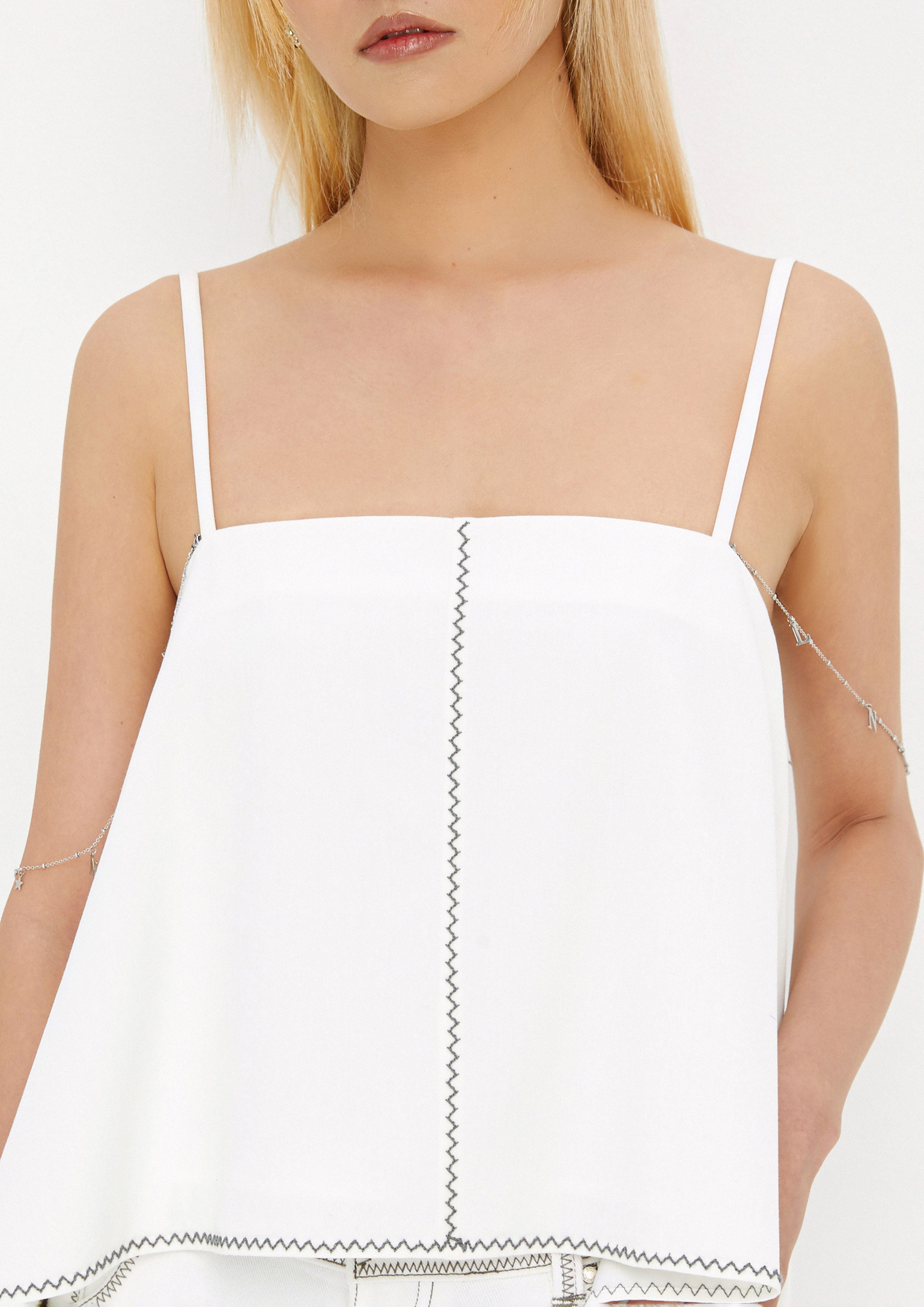 Cami Strap With Chain Ruffle Top Drowning In Love