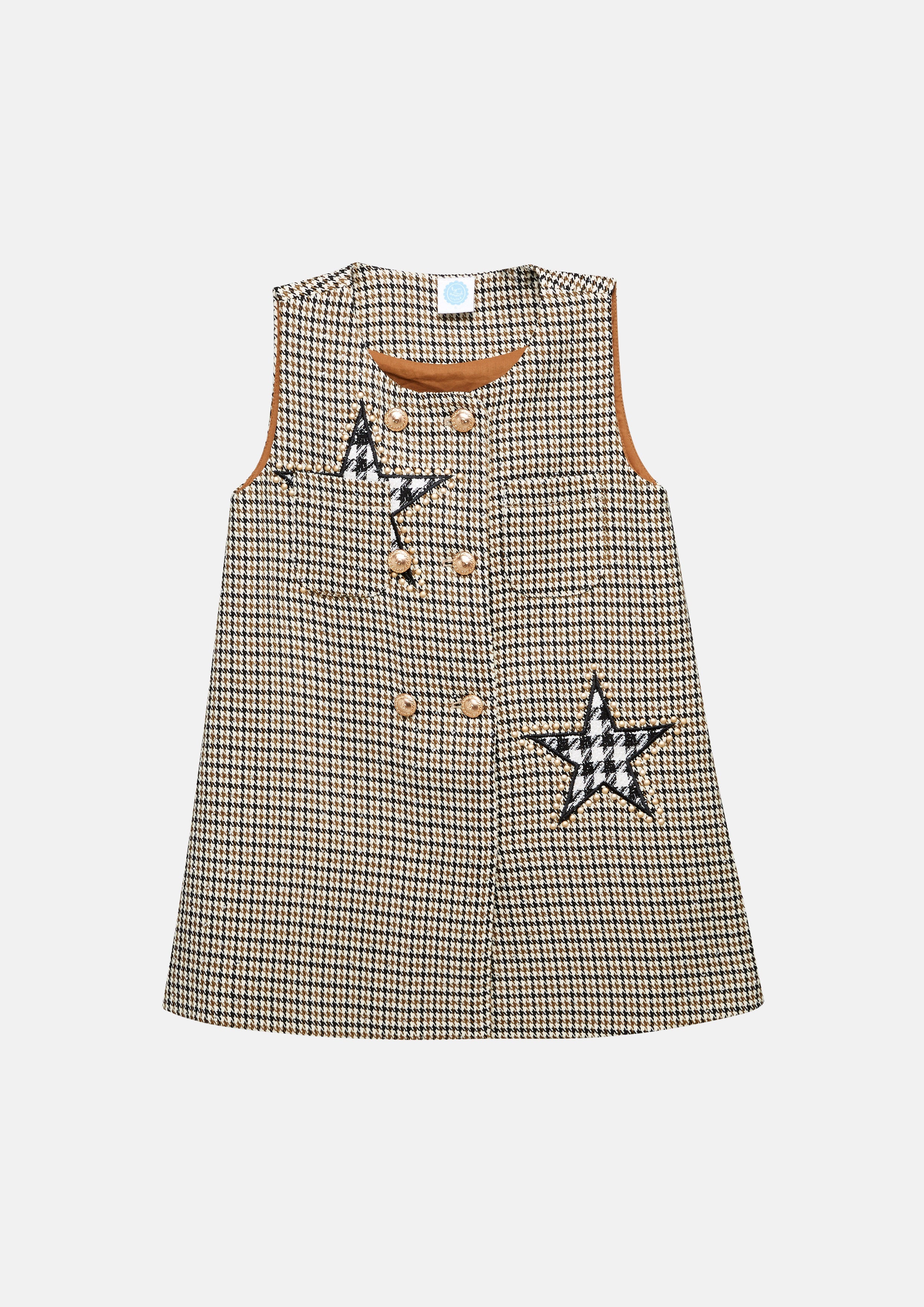 Double-Breasted Houndstooth Mini Dress For Girls Sparkling Stars