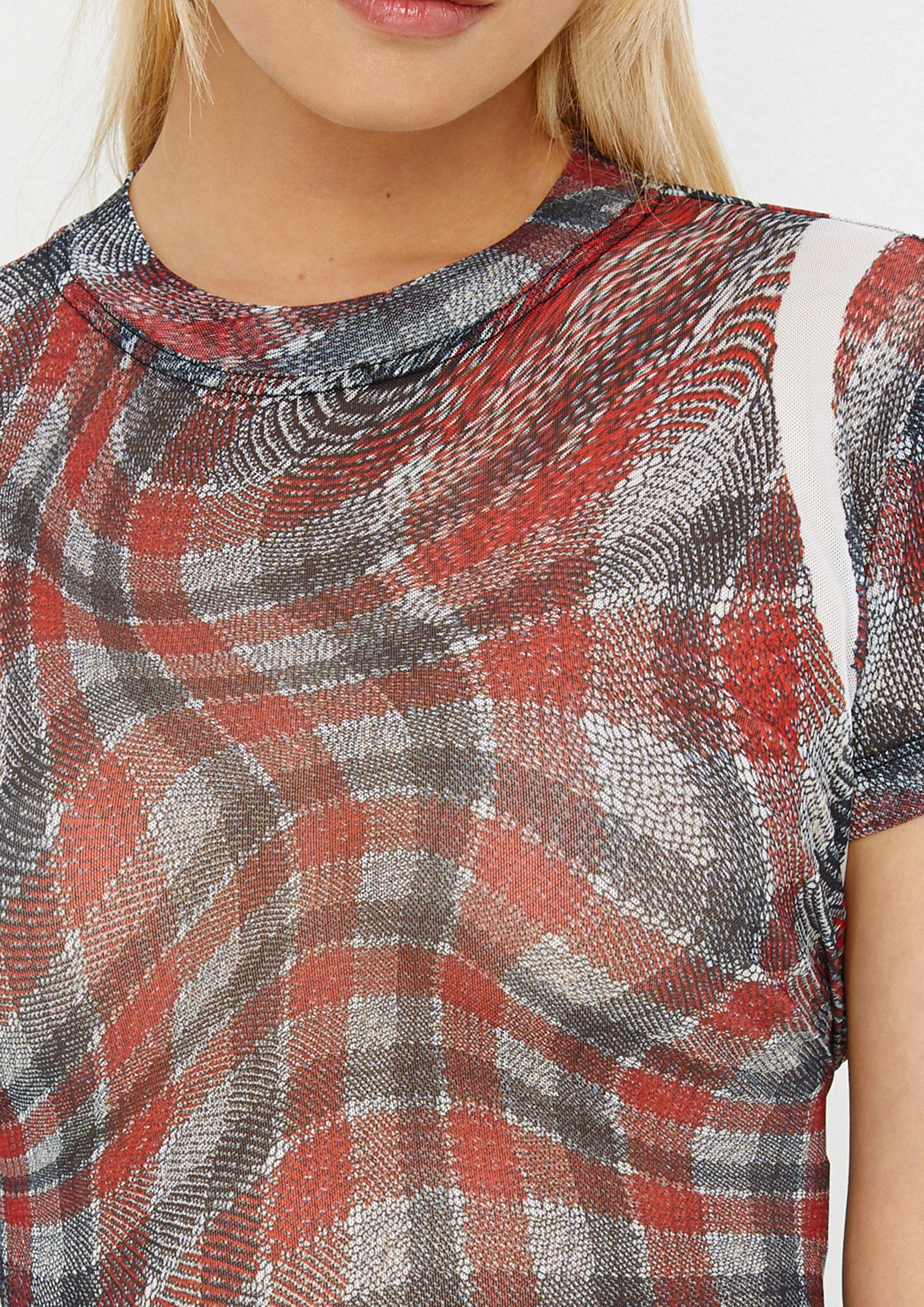 Print Sheer Short Sleeve Top Drowning In Love