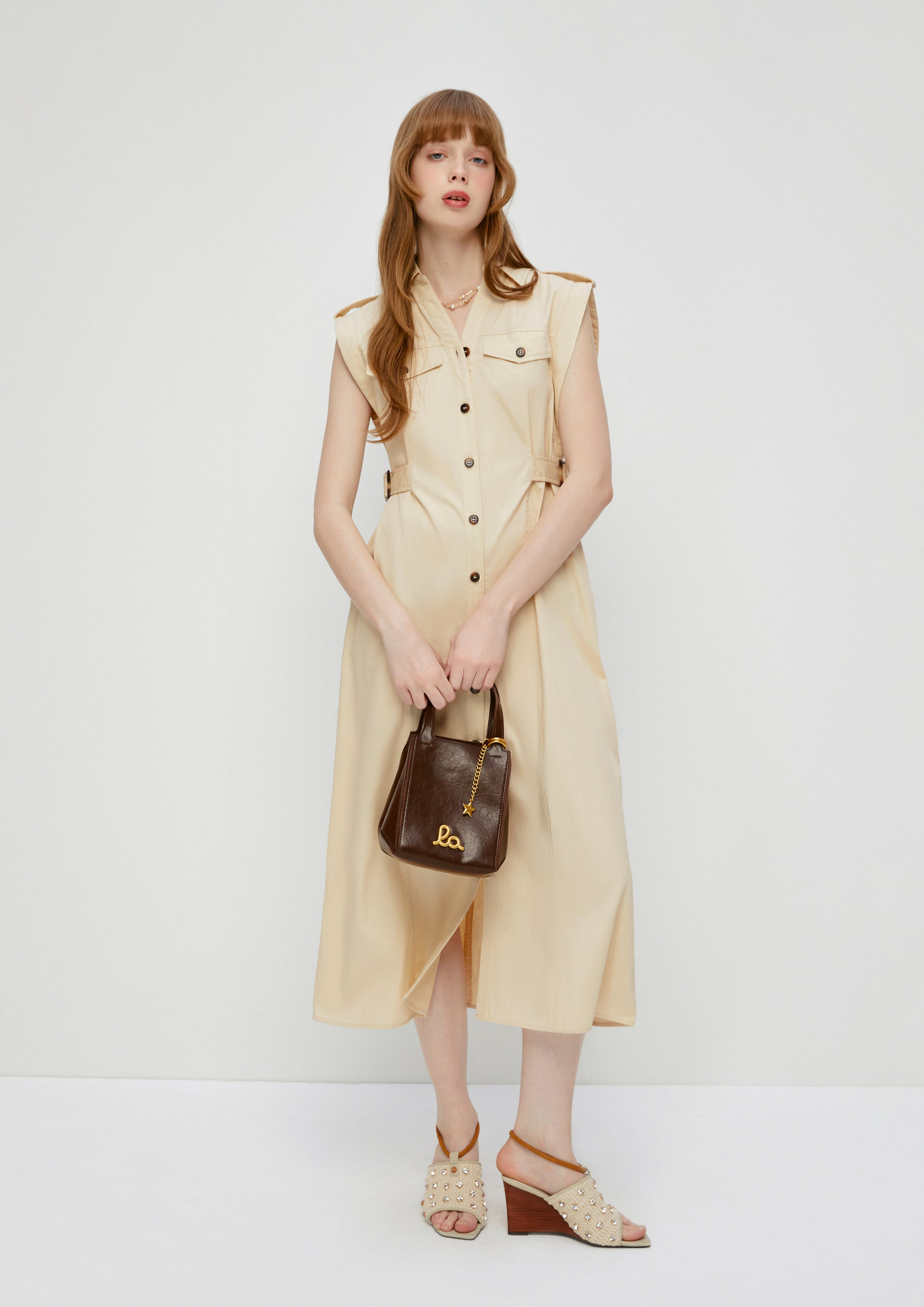 Sleeveless Button Down Dress White Horizon