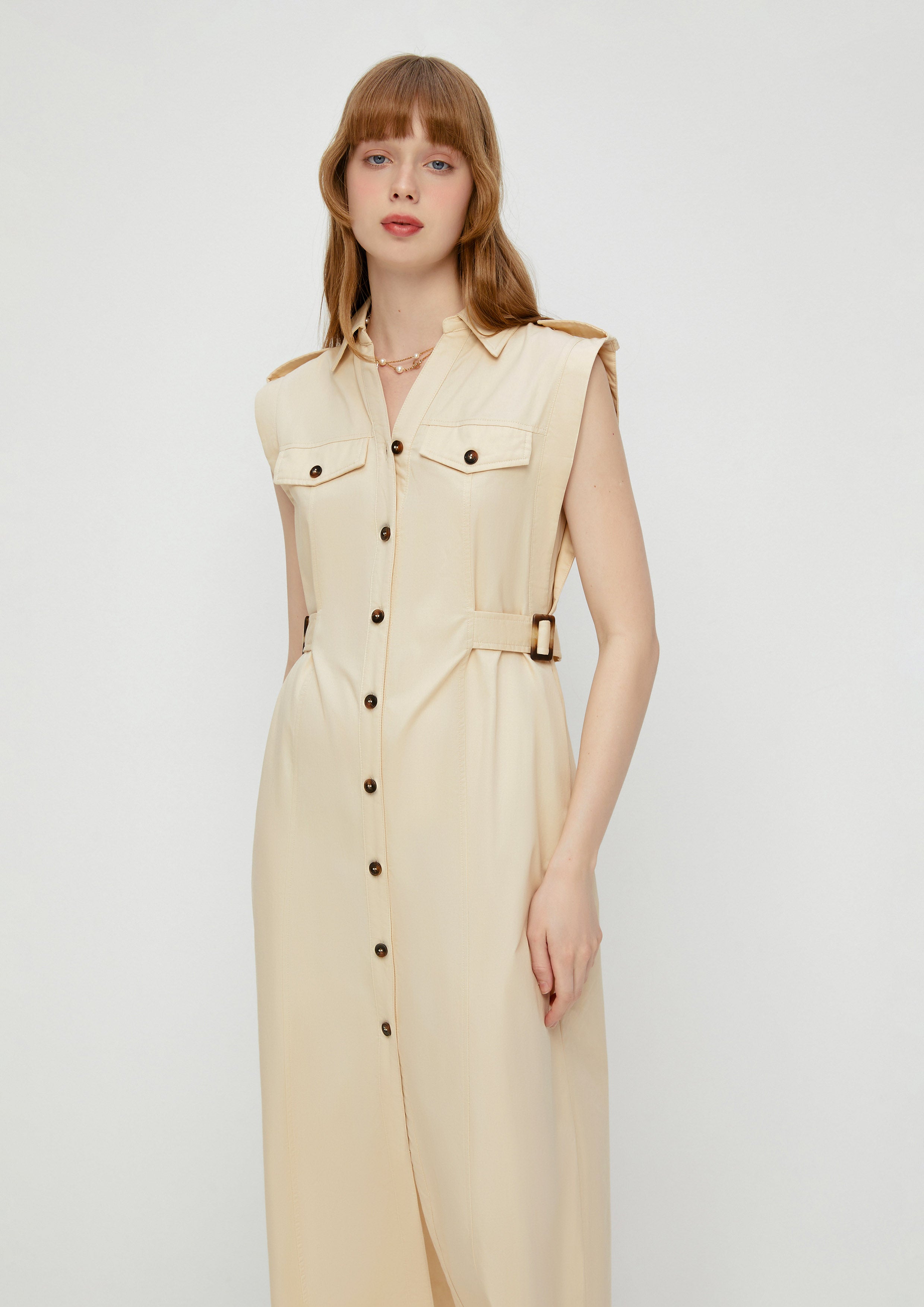 Sleeveless Button Down Dress White Horizon