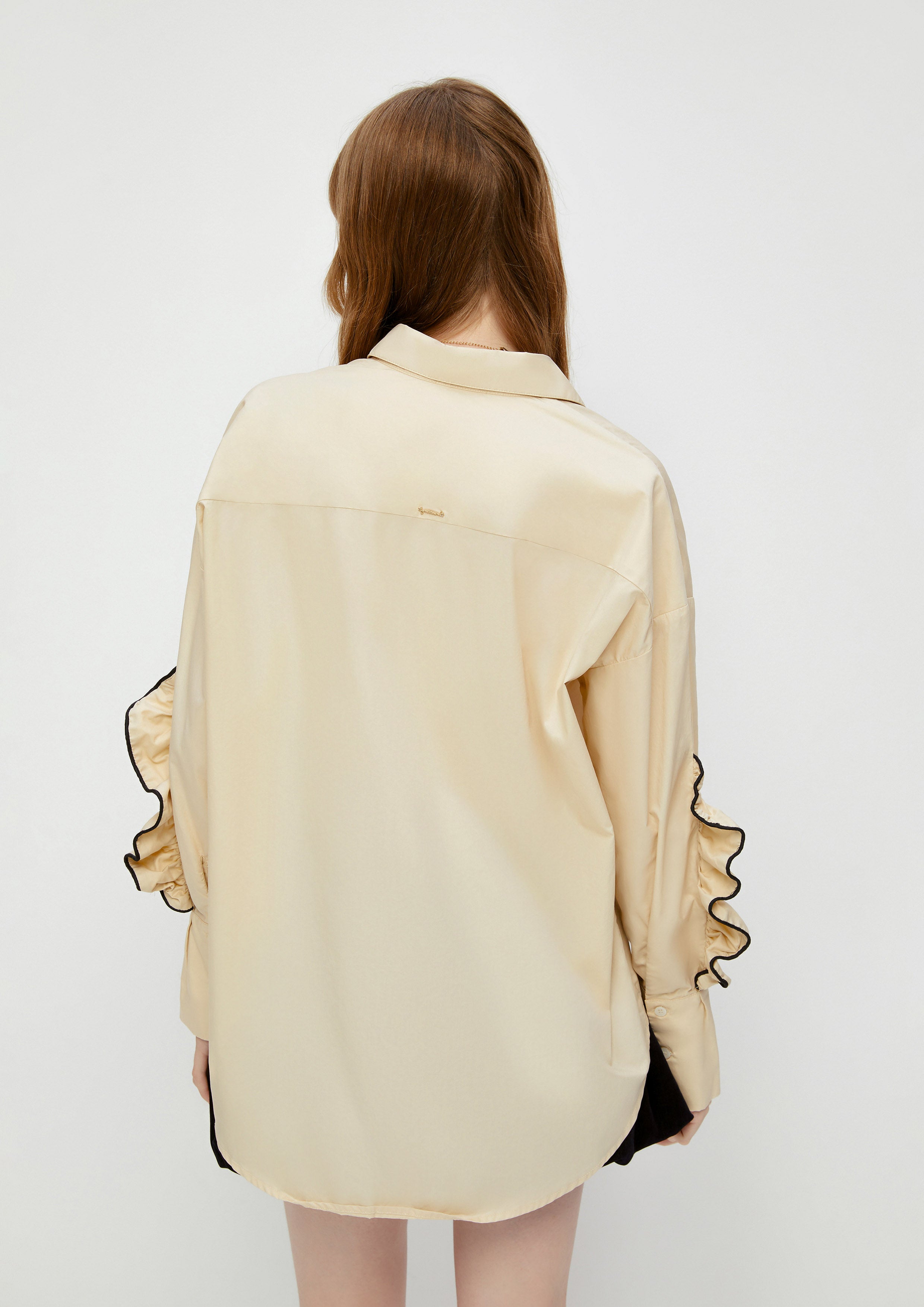 Frill Trim Sleeve Shirt White Horizon