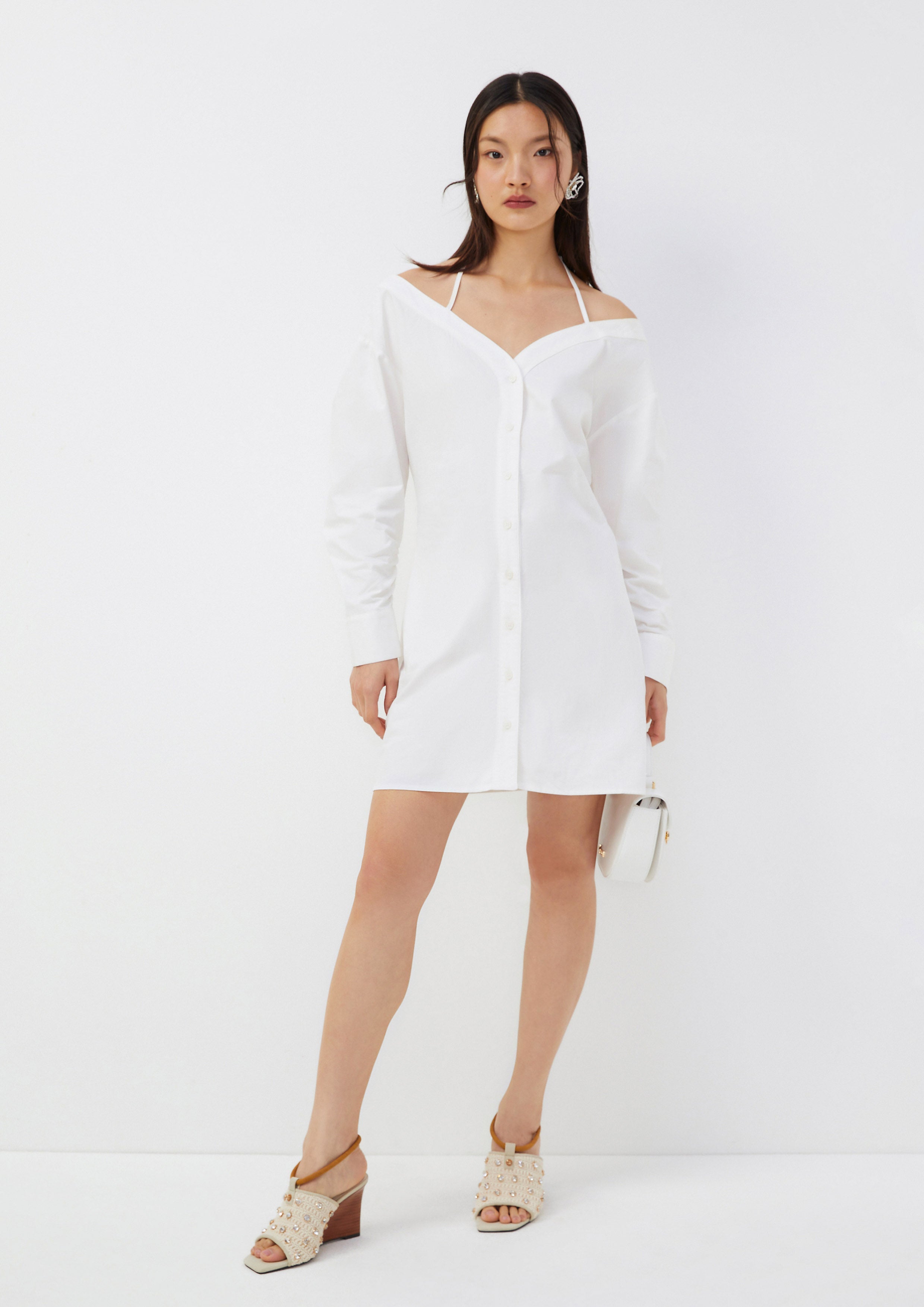 Off-Shoulder Shirt Dress with Halter Strap Roar of Serengeti